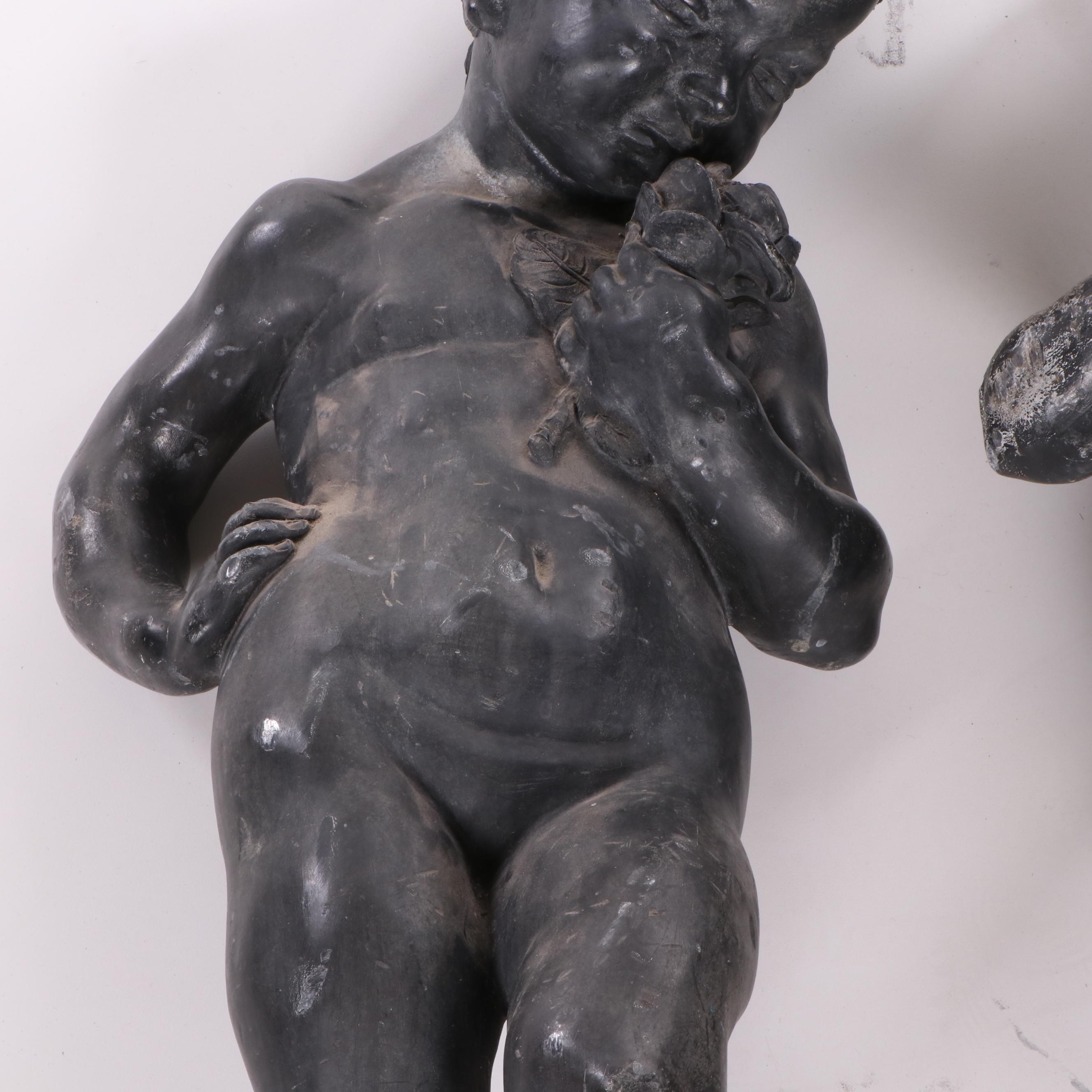 Zinc Cherub Garden Statue Pair