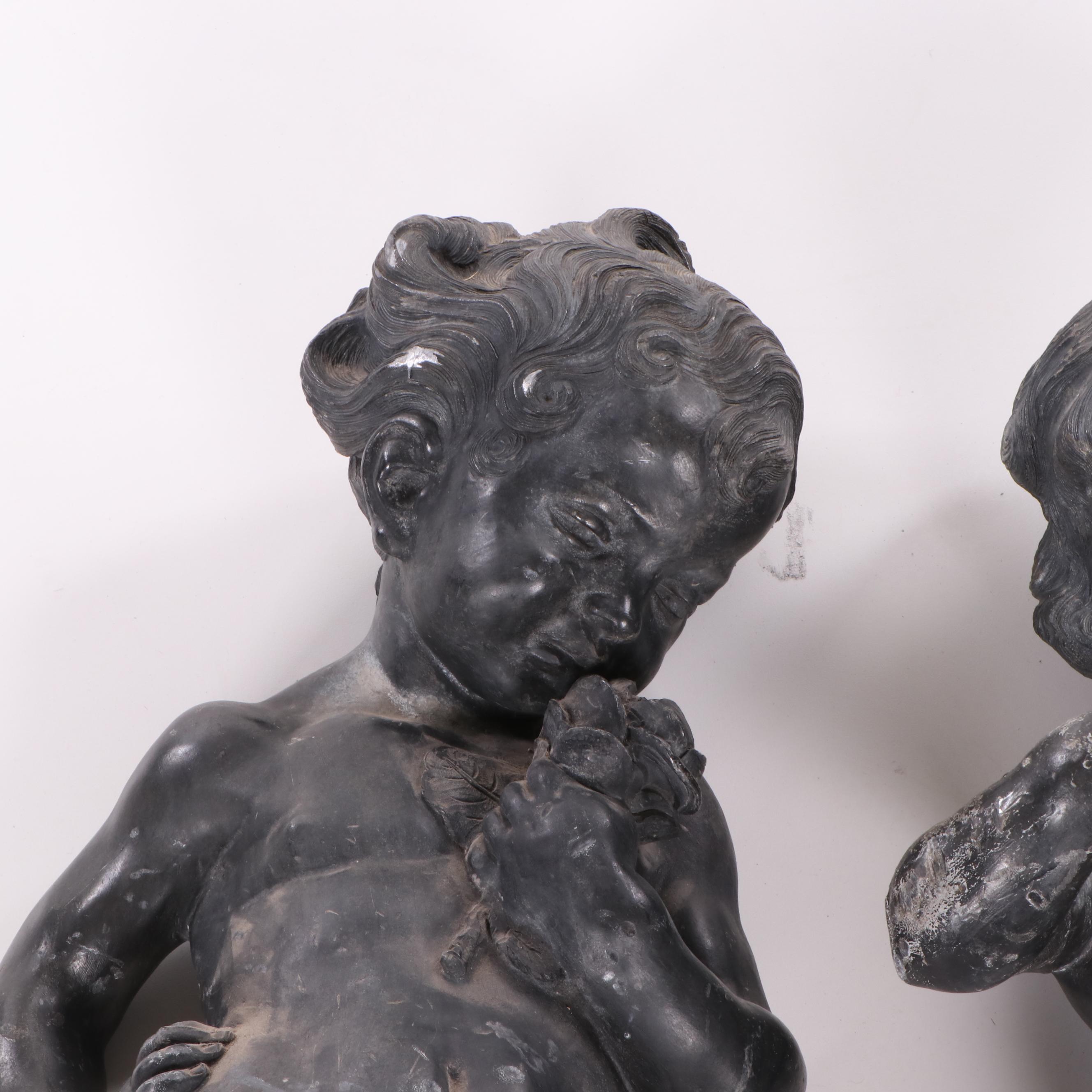 Zinc Cherub Garden Statue Pair