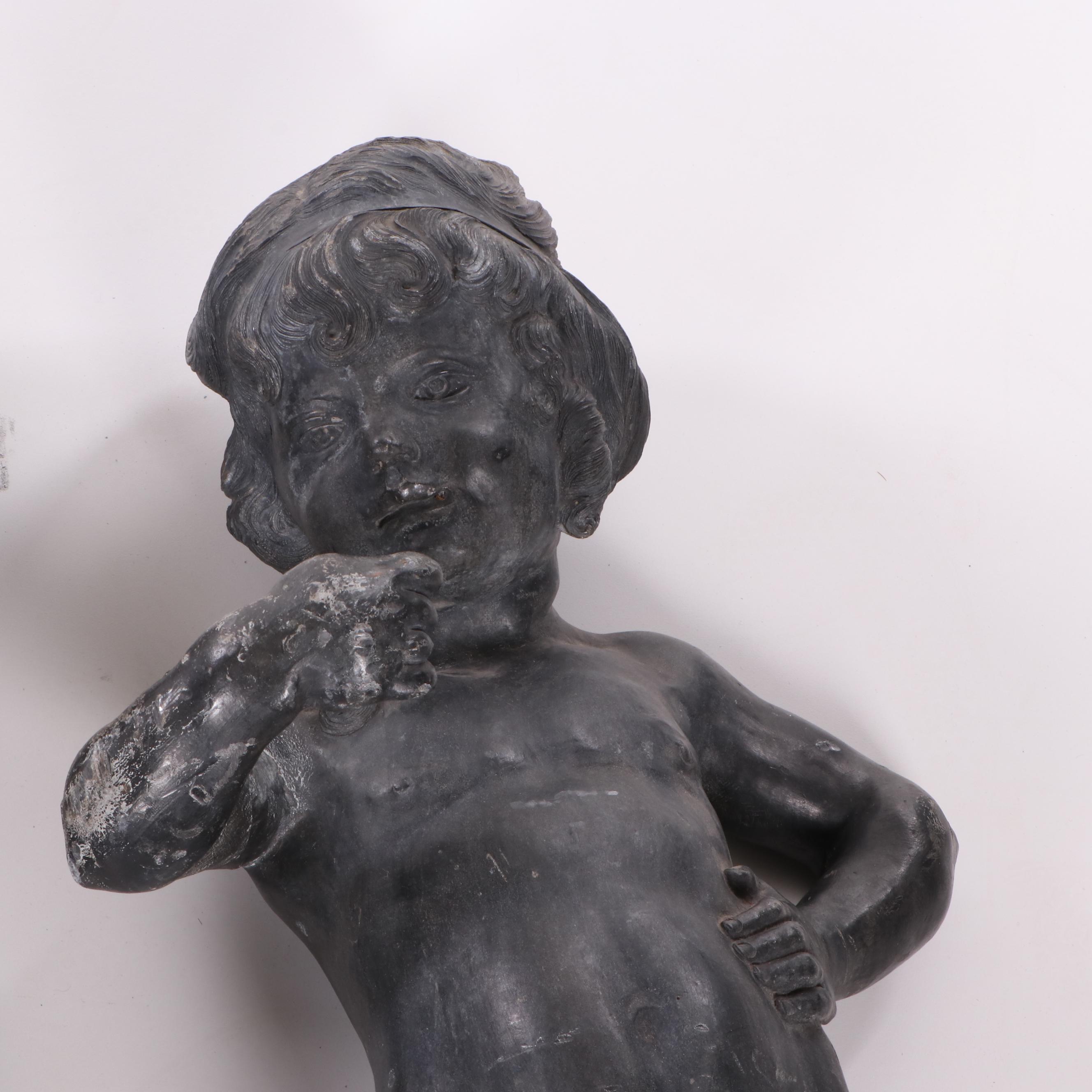 Zinc Cherub Garden Statue Pair
