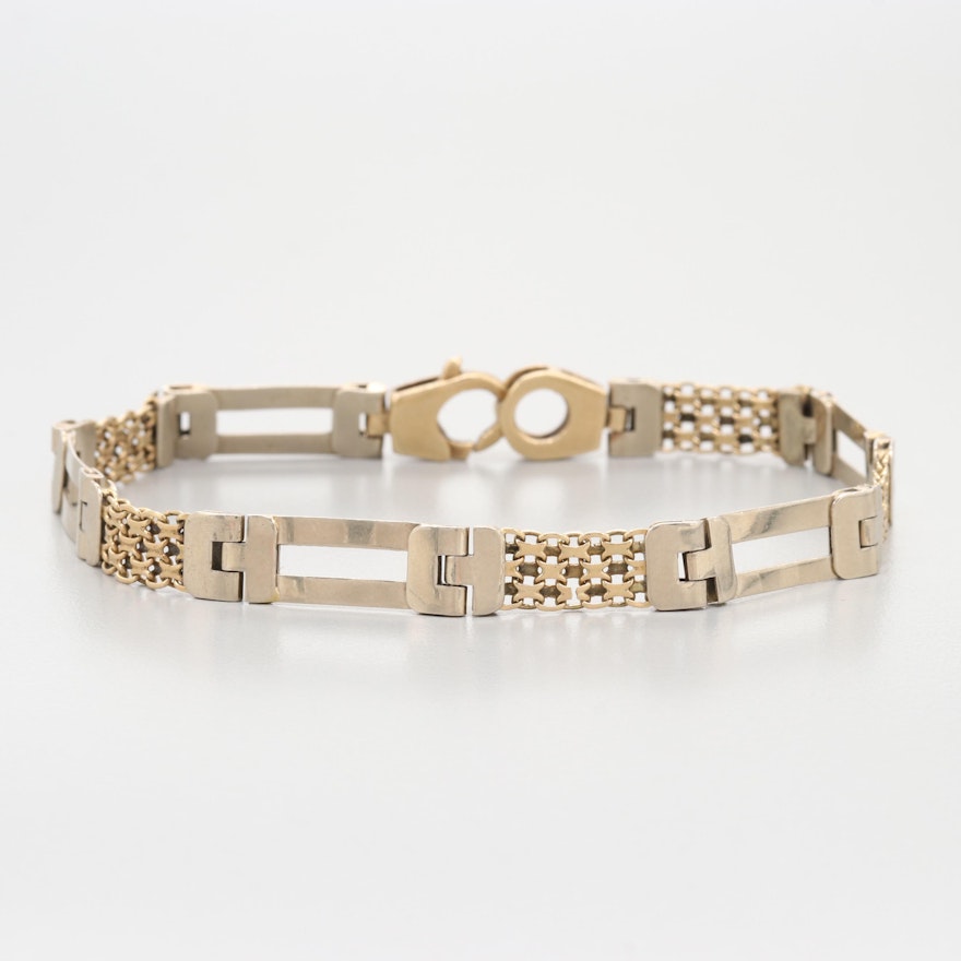 Italian 14K White and Yellow Gold Link Bracelet