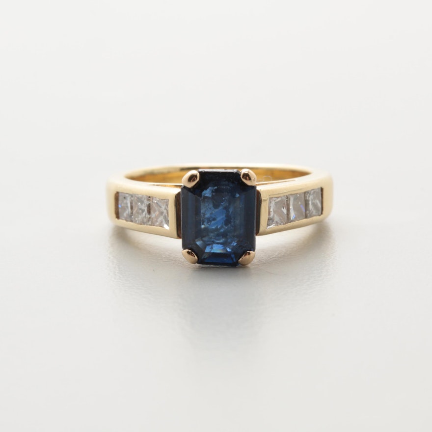 14K Yellow Gold 1.56 CT Sapphire and Diamond Ring