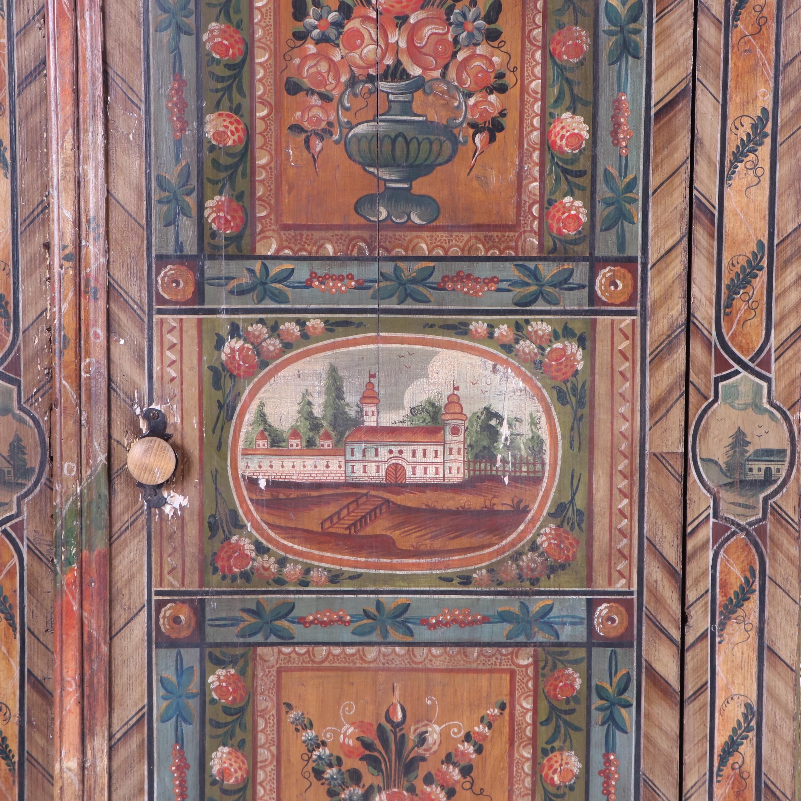 German Paint-Decorated Pine Armoire, Circa 1827