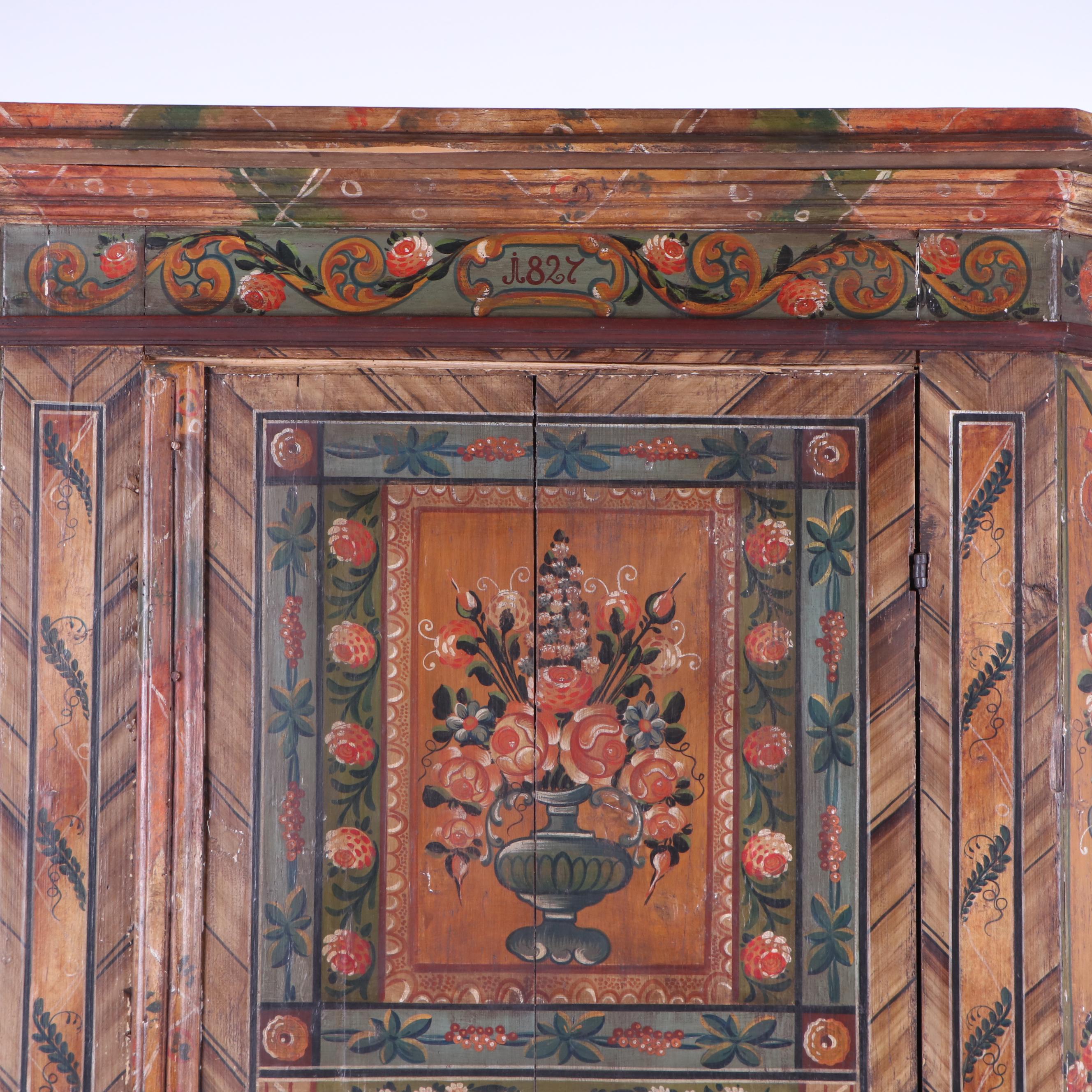 German Paint-Decorated Pine Armoire, Circa 1827