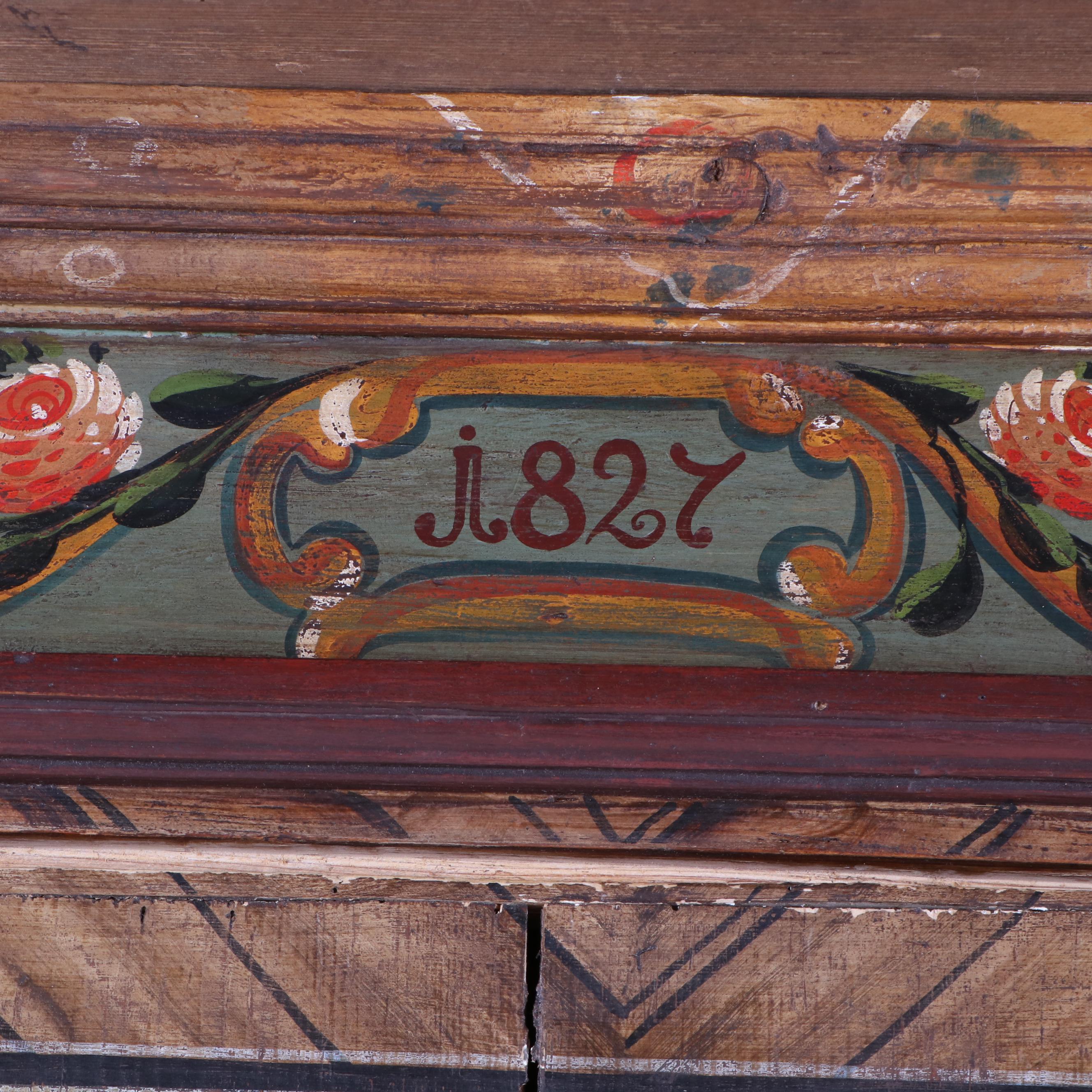 German Paint-Decorated Pine Armoire, Circa 1827