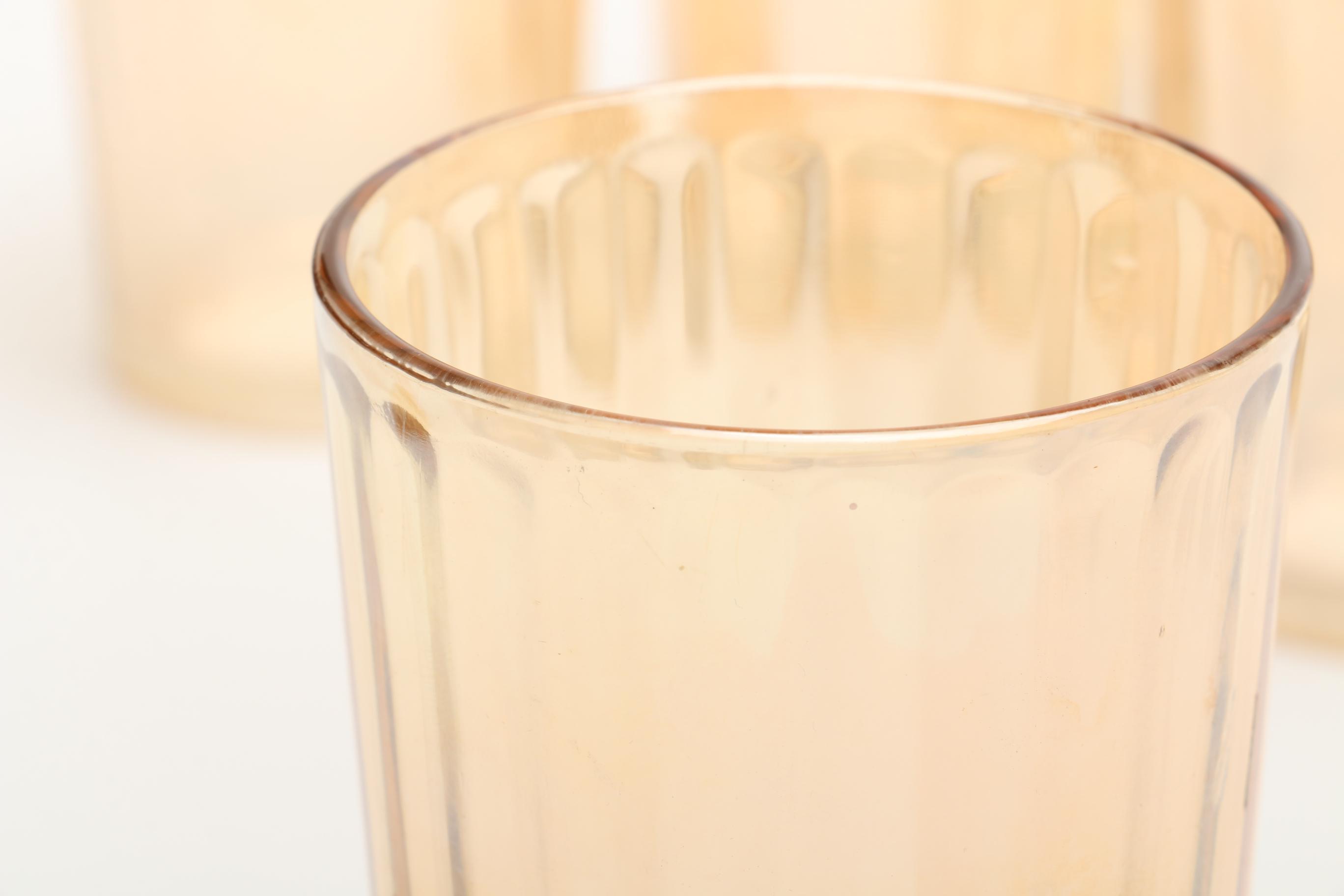 Vintage Jeannette Marigold Carnival Glass Water Pitcher and Assorted Tumblers