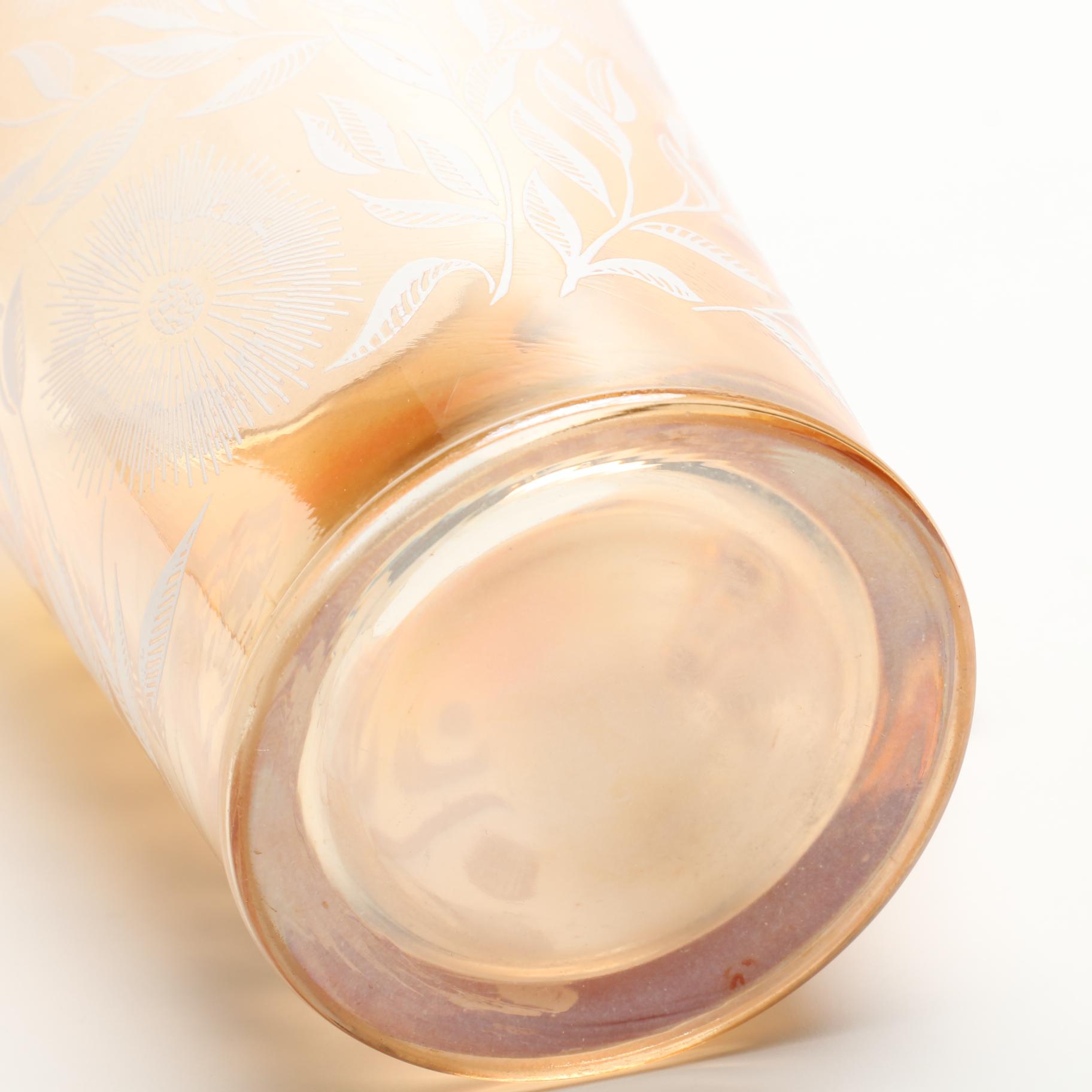 Vintage Jeannette Marigold Carnival Glass Water Pitcher and Assorted Tumblers