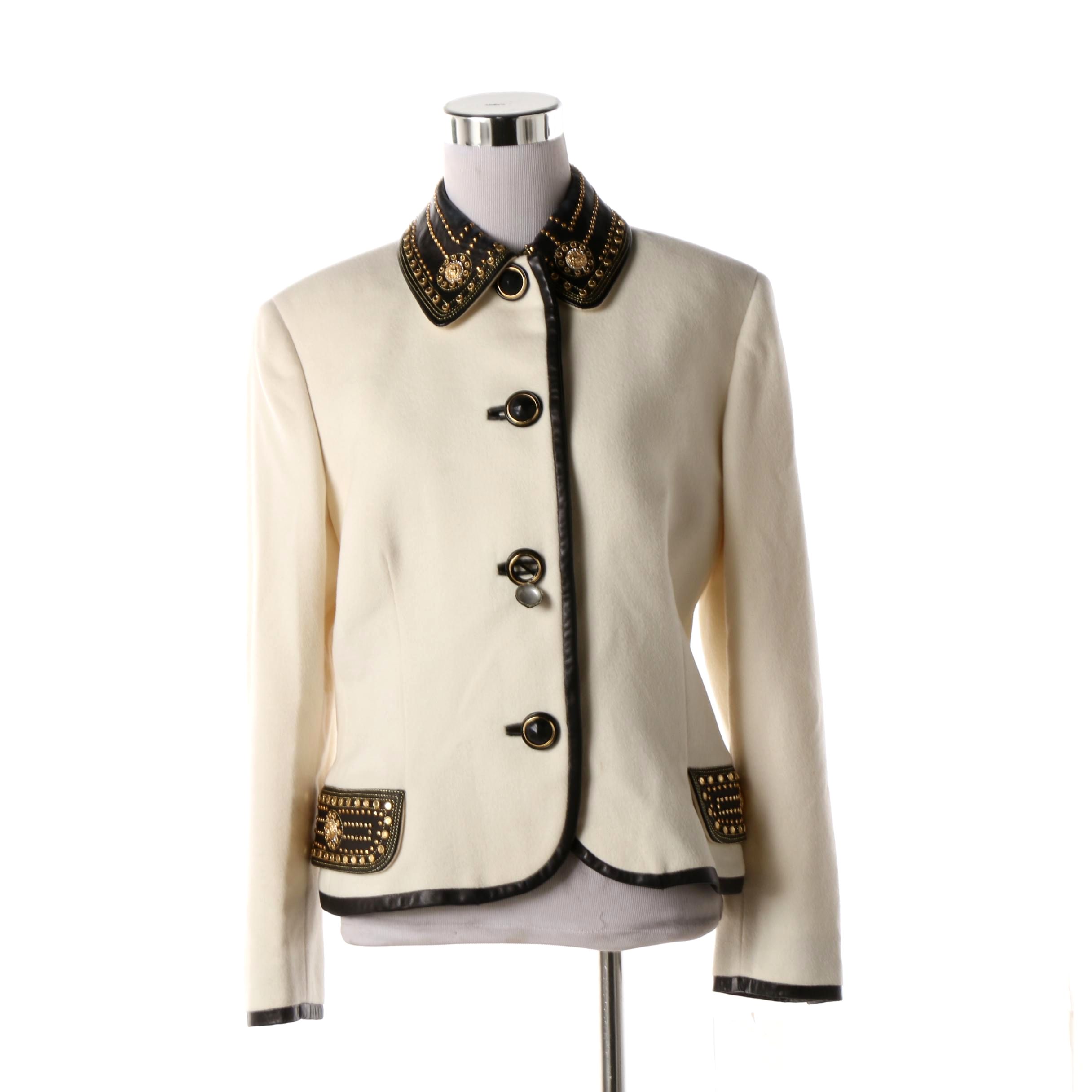 Women's 1980s Vintage Gianni Versace Couture Cashmere Jacket with Leather Trim
