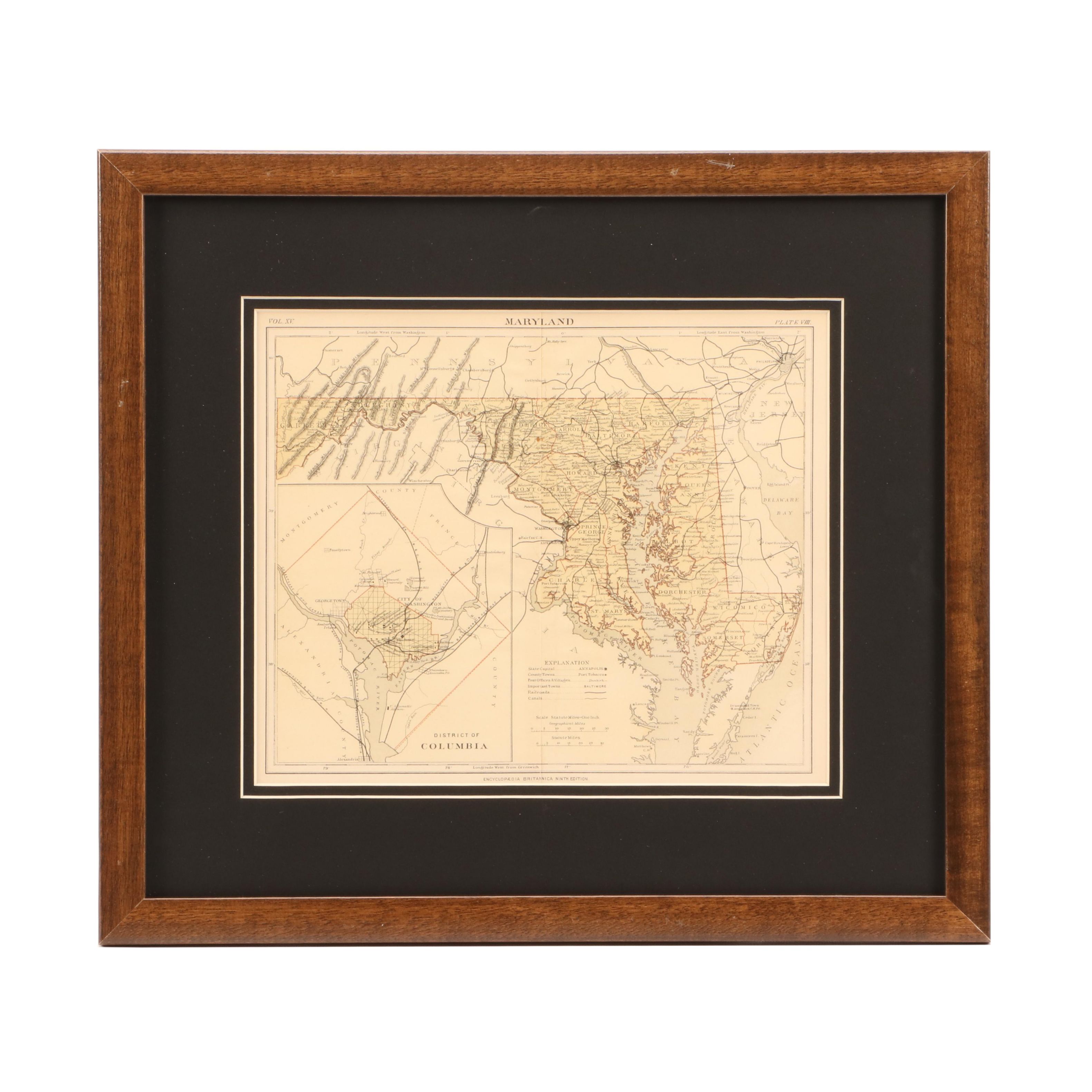 Antique Map of Maryland and District of Columbia