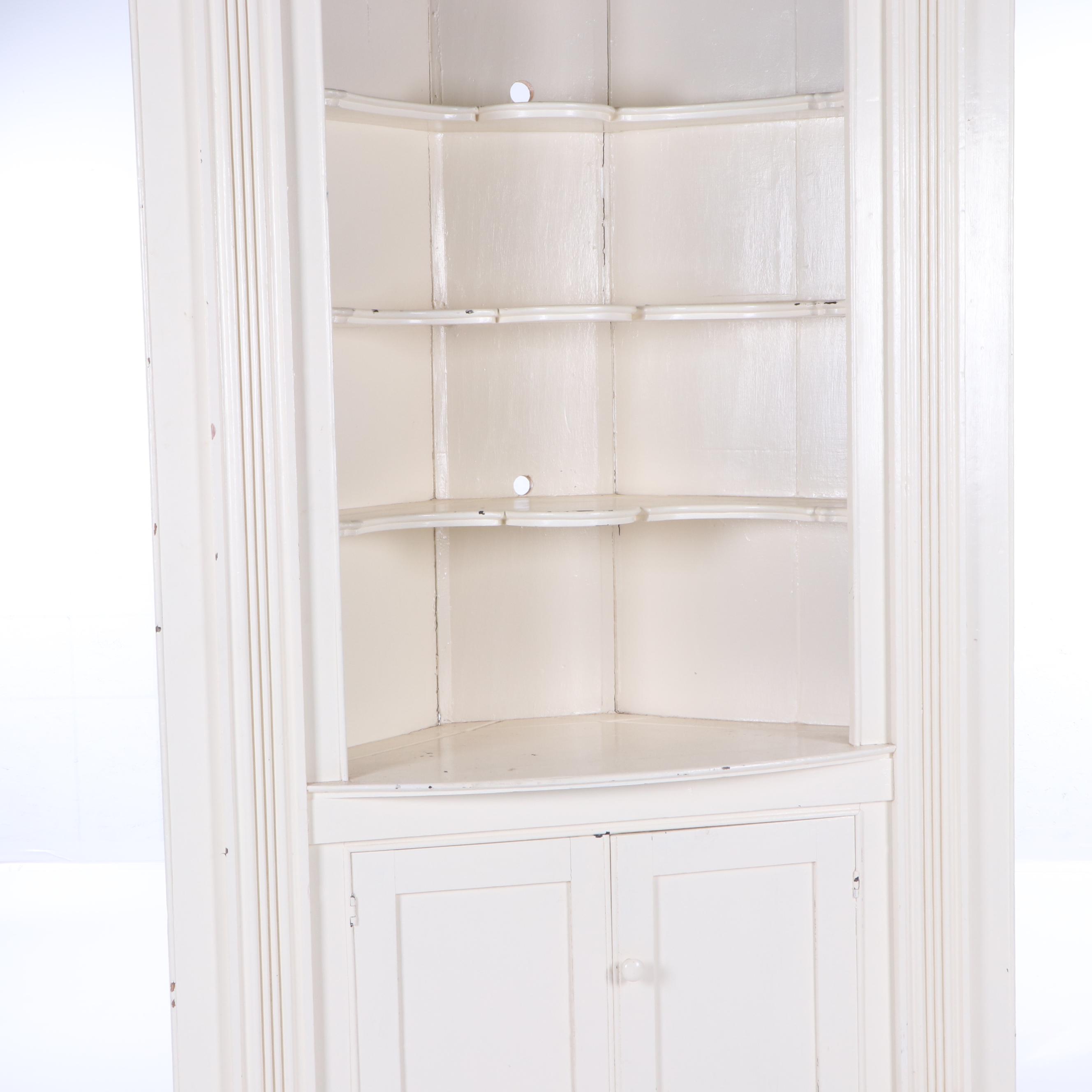 Neoclassical Style Painted Wood Corner Display Cabinet, Mid 19th Century