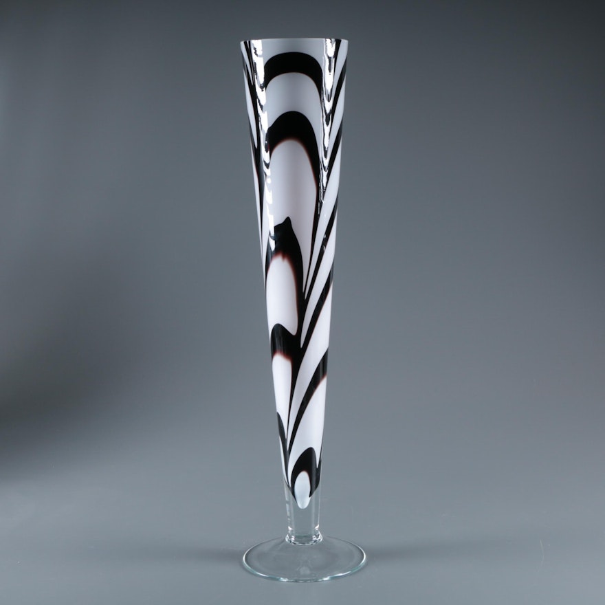 Makora Combed and Cased Blown Glass Trumpet Floor Vase