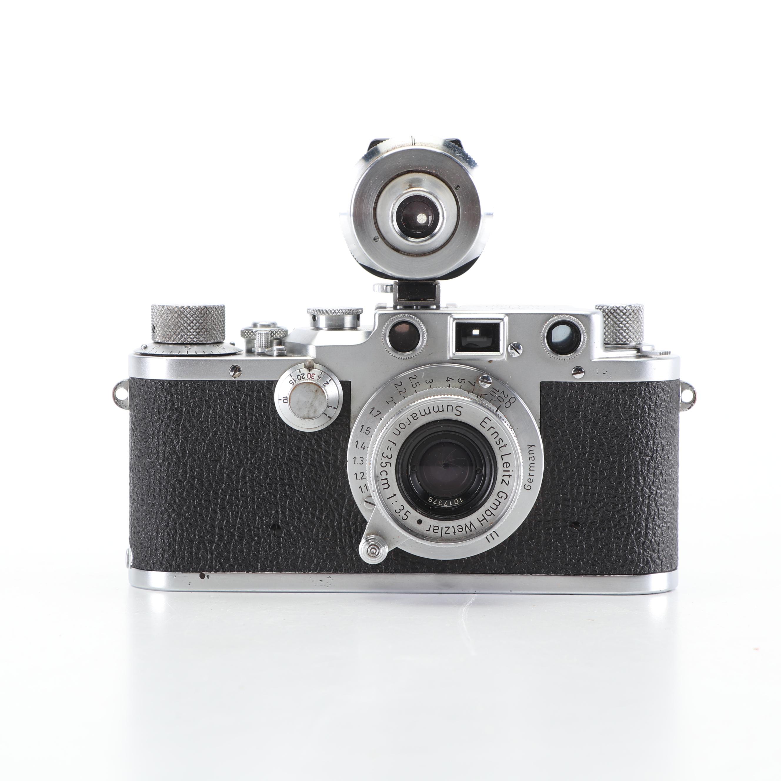 Leica IIIC 35mm Camera with Viewfinder Attachment and Leather Case, c. 1950