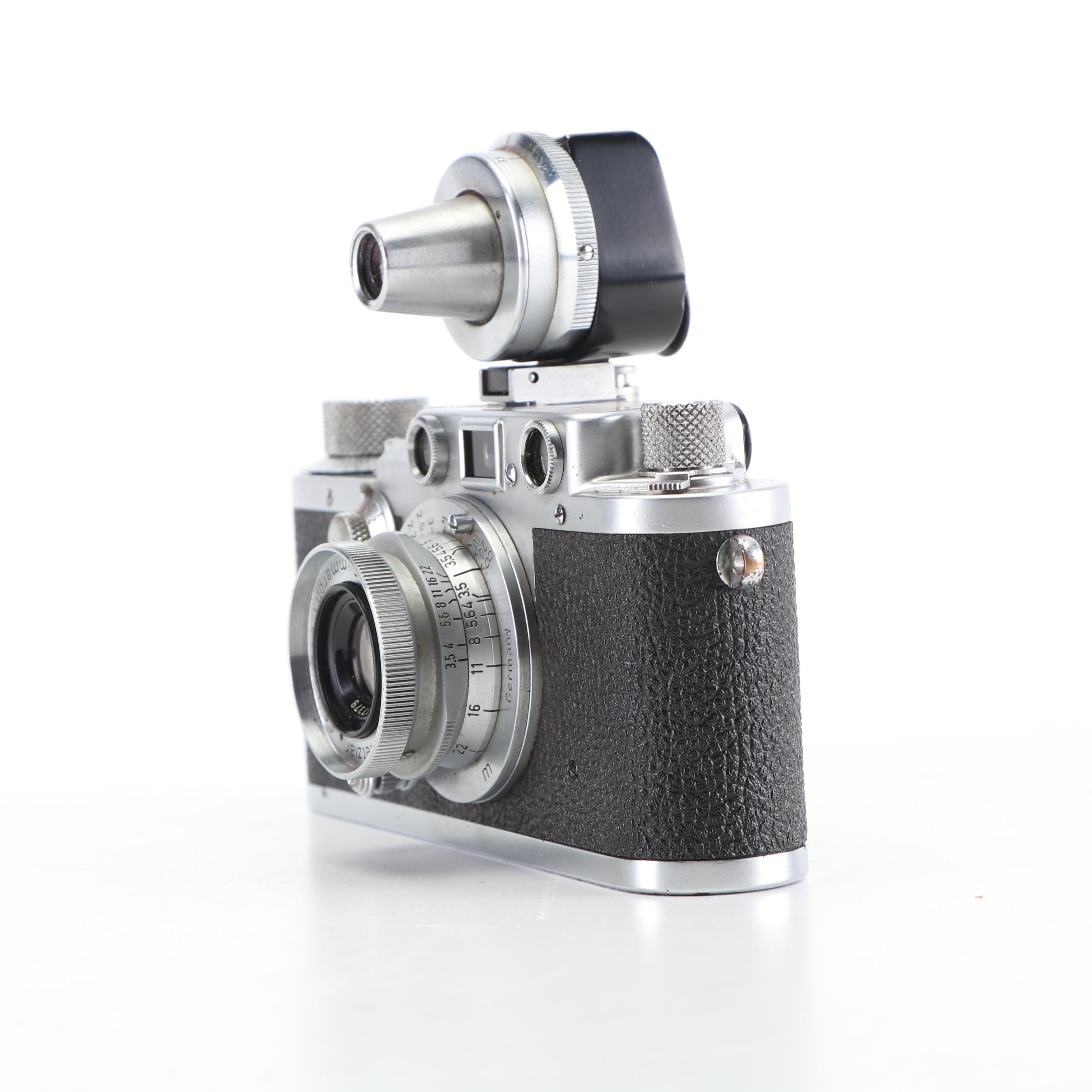 Leica IIIC 35mm Camera with Viewfinder Attachment and Leather Case, c. 1950