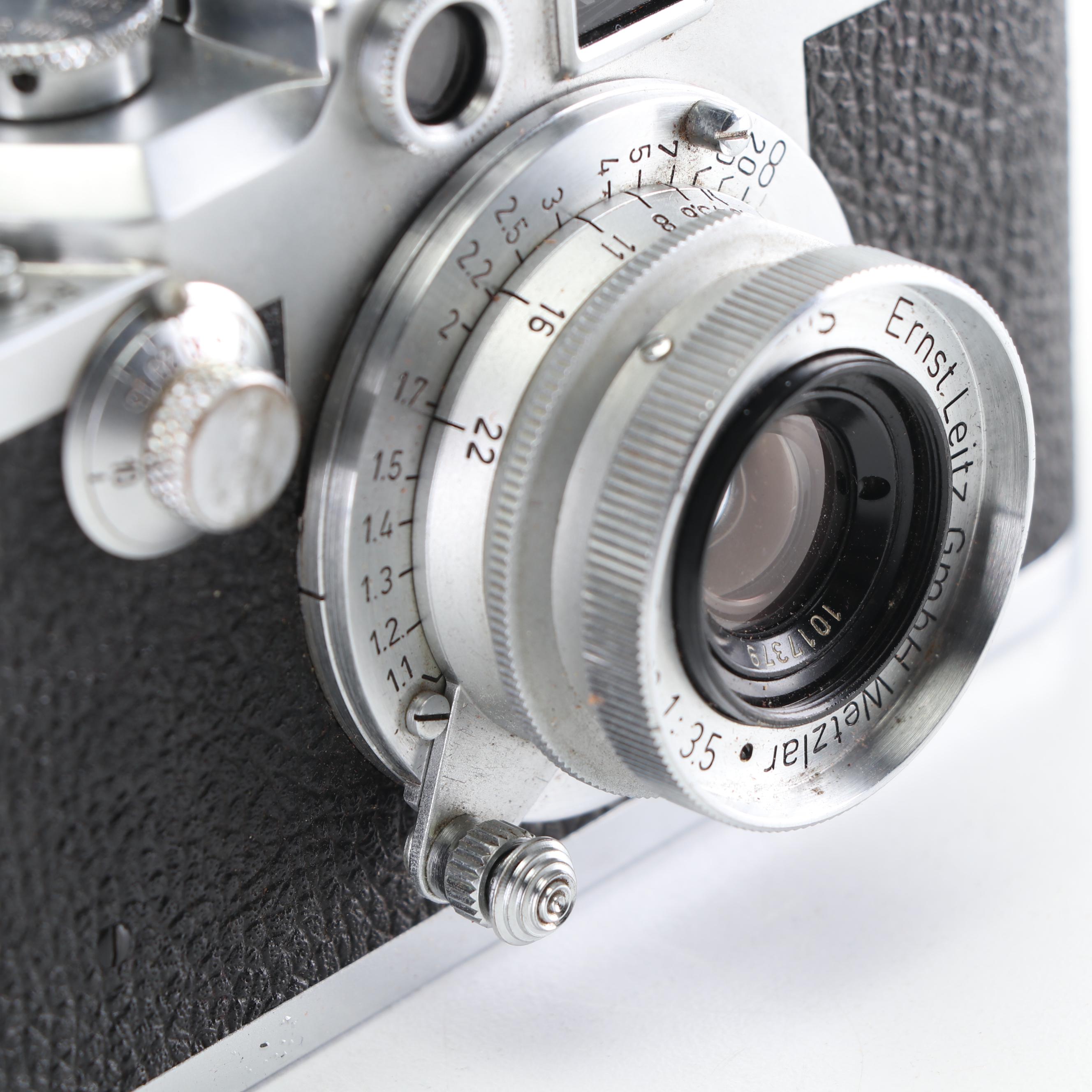 Leica IIIC 35mm Camera with Viewfinder Attachment and Leather Case, c. 1950