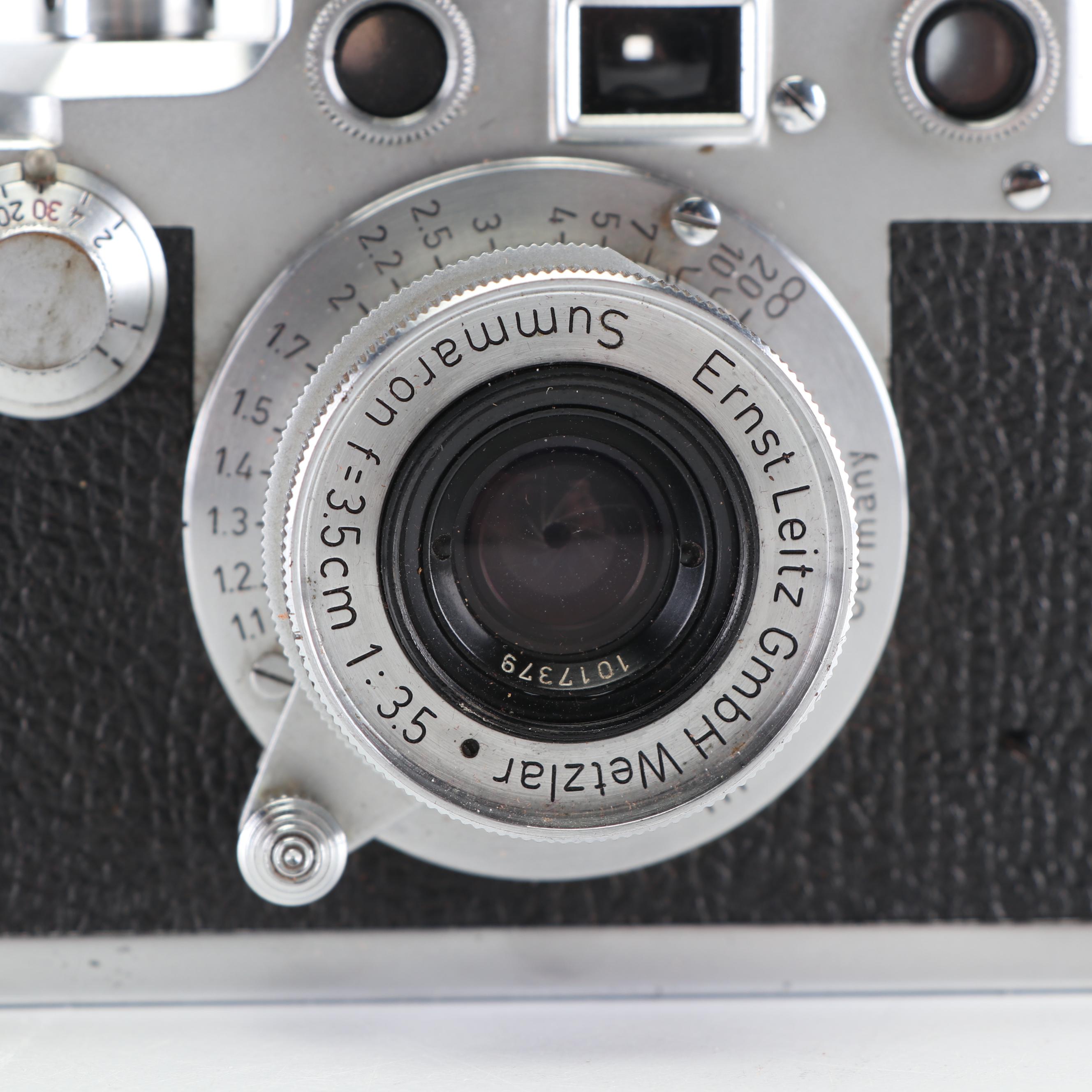Leica IIIC 35mm Camera with Viewfinder Attachment and Leather Case, c. 1950
