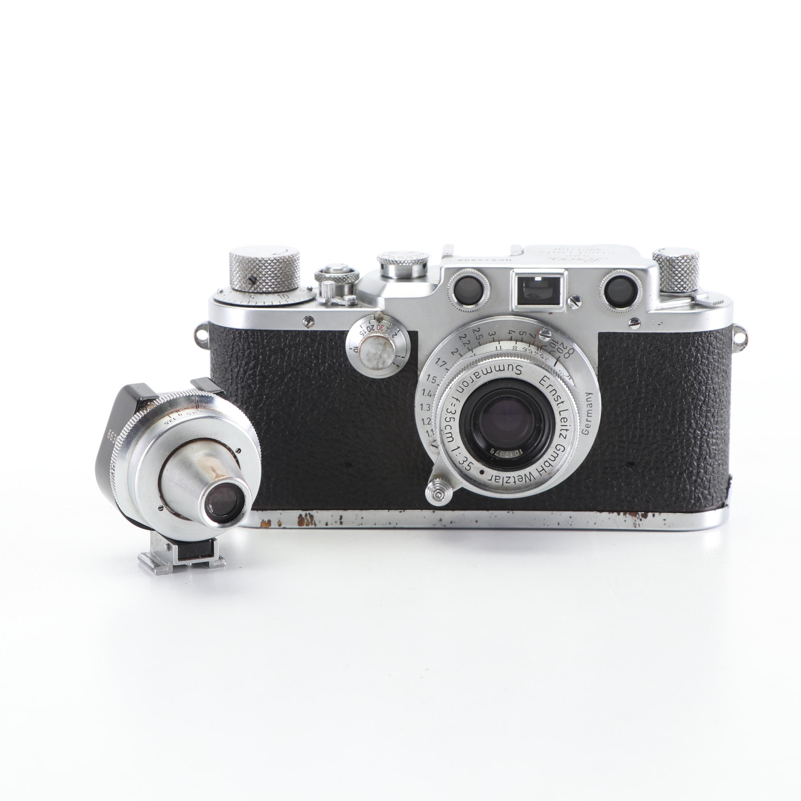 Leica IIIC 35mm Camera with Viewfinder Attachment and Leather Case, c. 1950