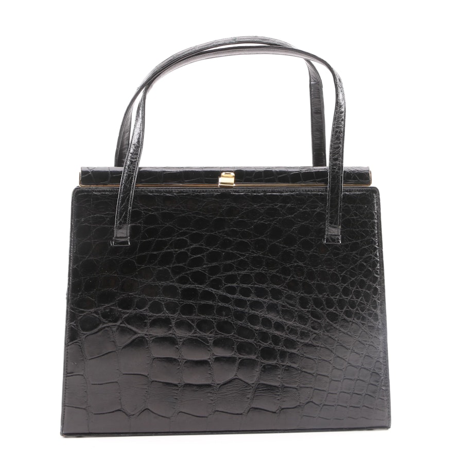 1950s Vintage I. Magnin Black Alligator Frame Bag