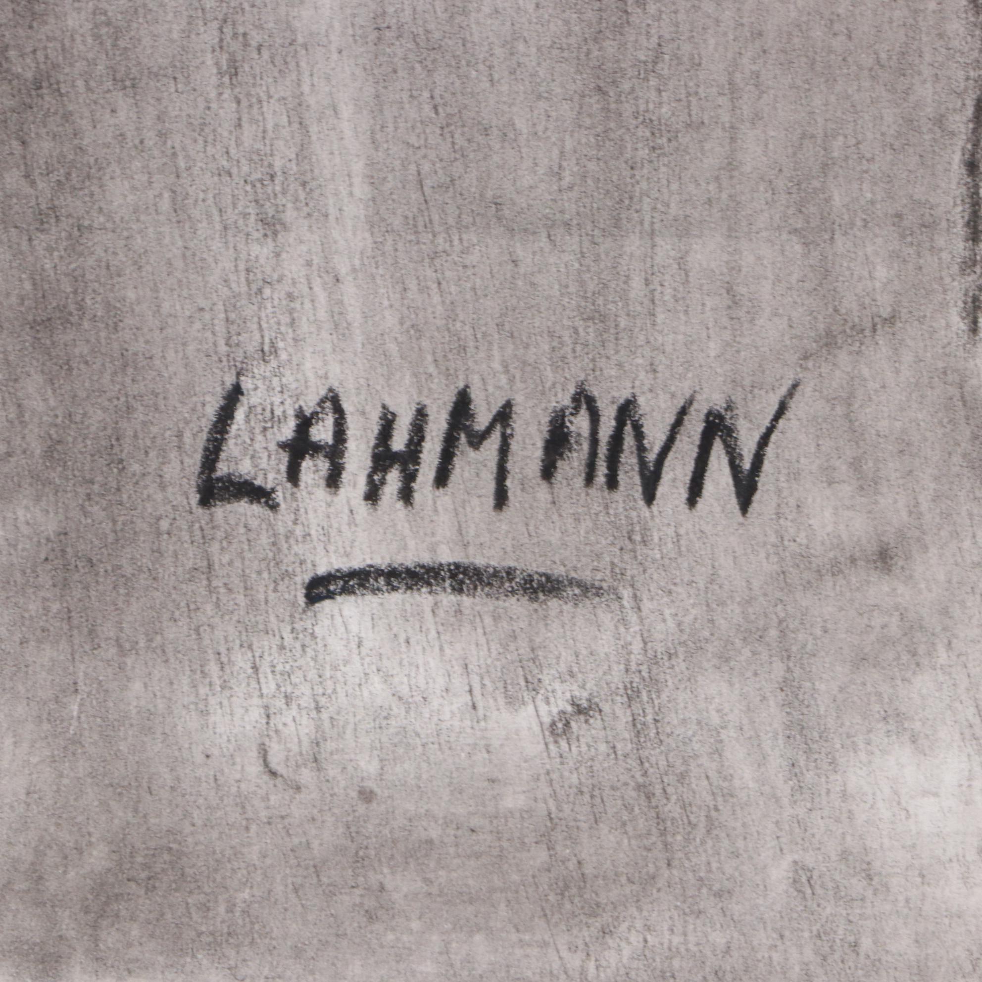 Robert Lahmann Drawing of Grim Reaper and Abstract Painting of Creature