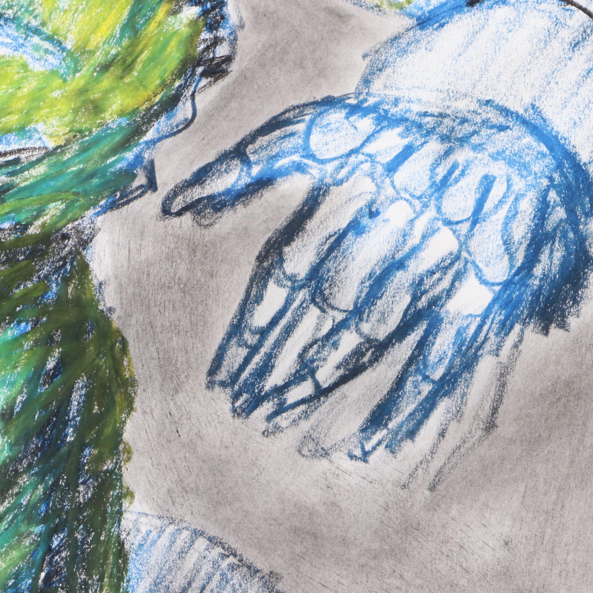 Robert Lahmann Drawing of Grim Reaper and Abstract Painting of Creature