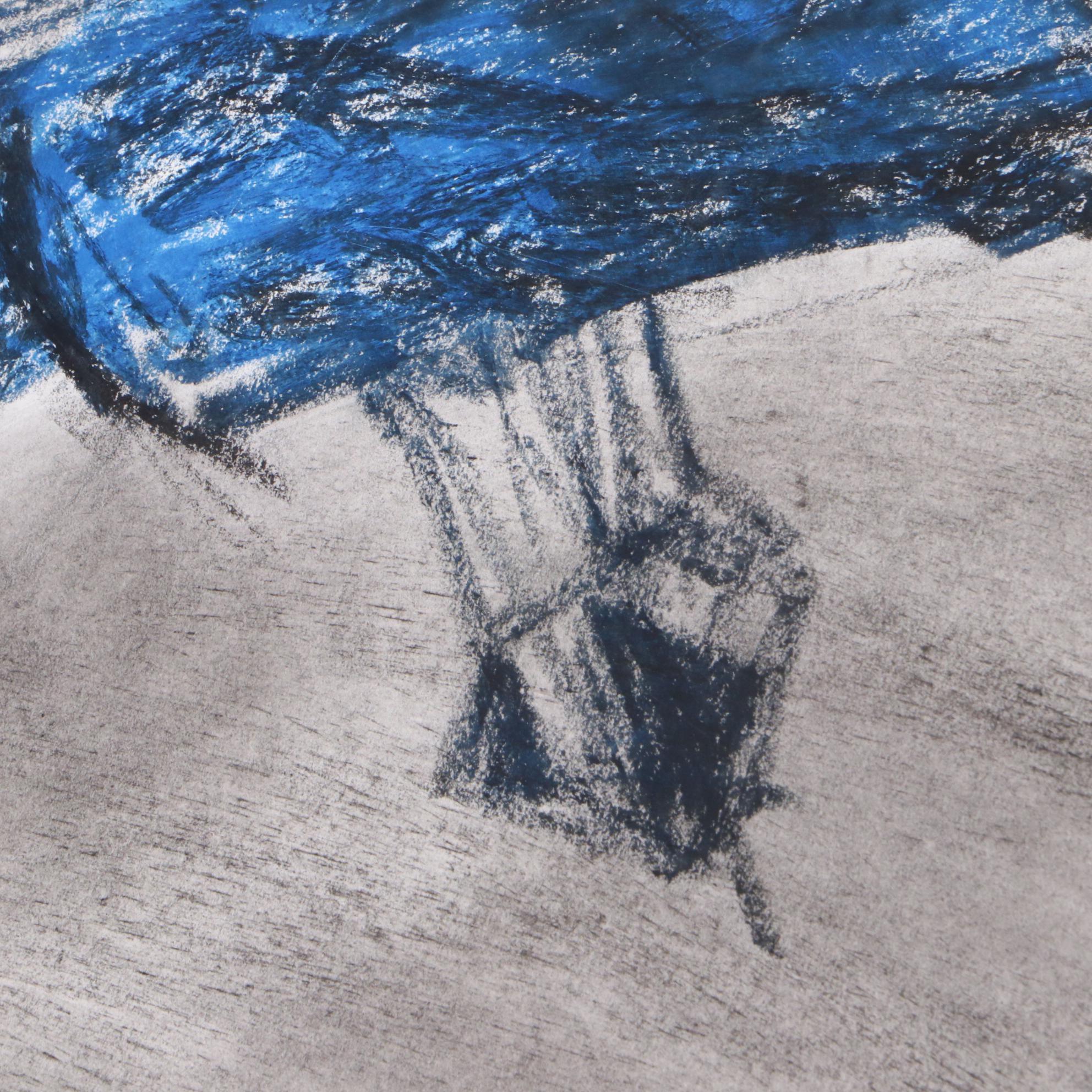 Robert Lahmann Drawing of Grim Reaper and Abstract Painting of Creature