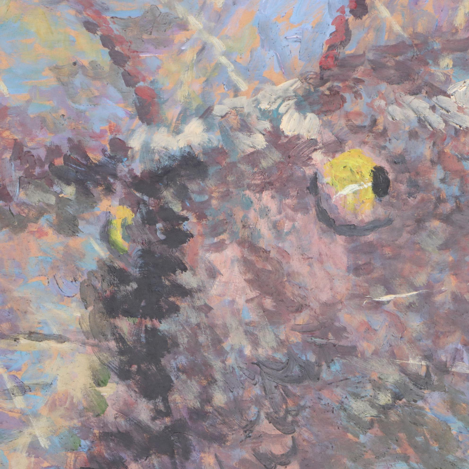 Robert Lahmann Drawing of Grim Reaper and Abstract Painting of Creature