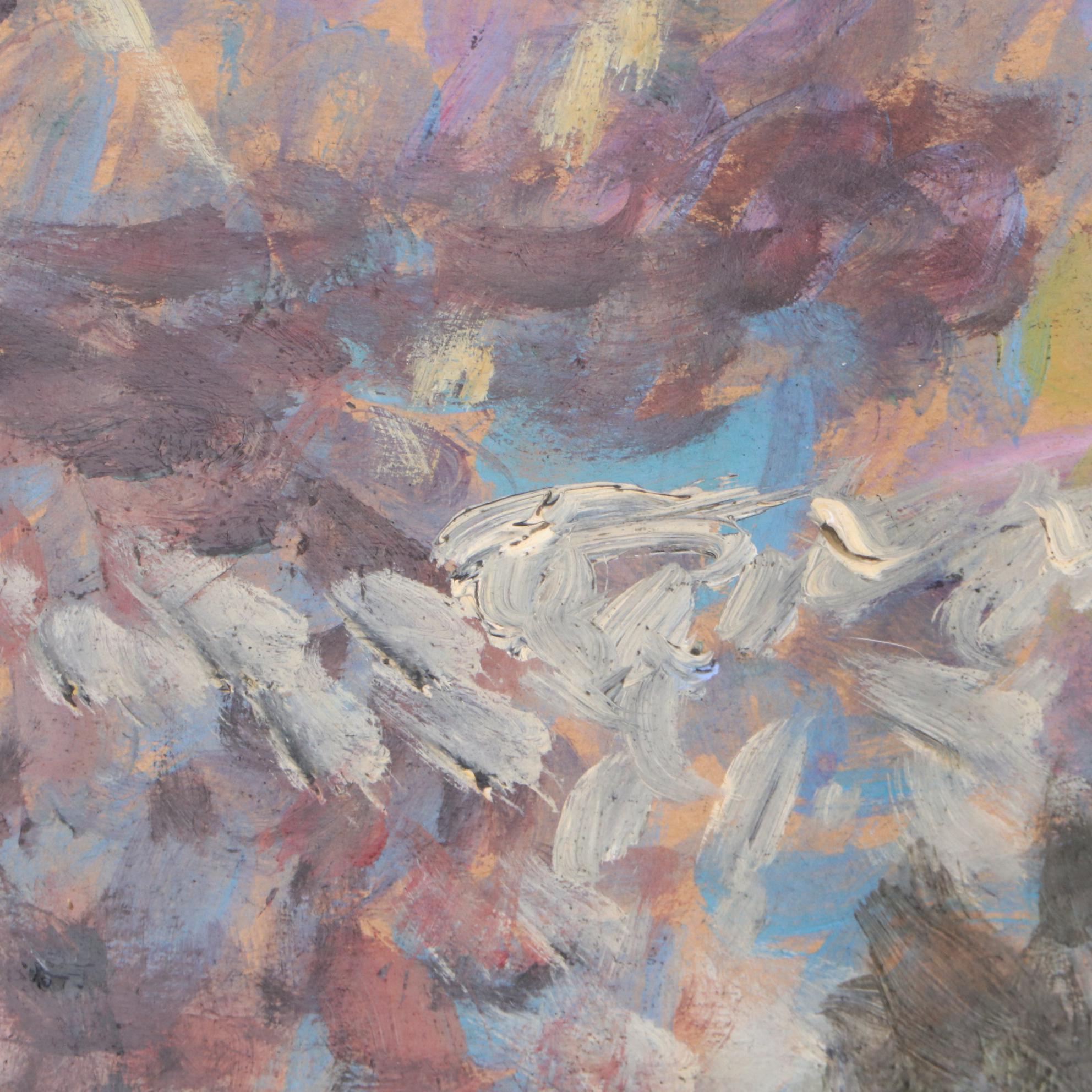 Robert Lahmann Drawing of Grim Reaper and Abstract Painting of Creature