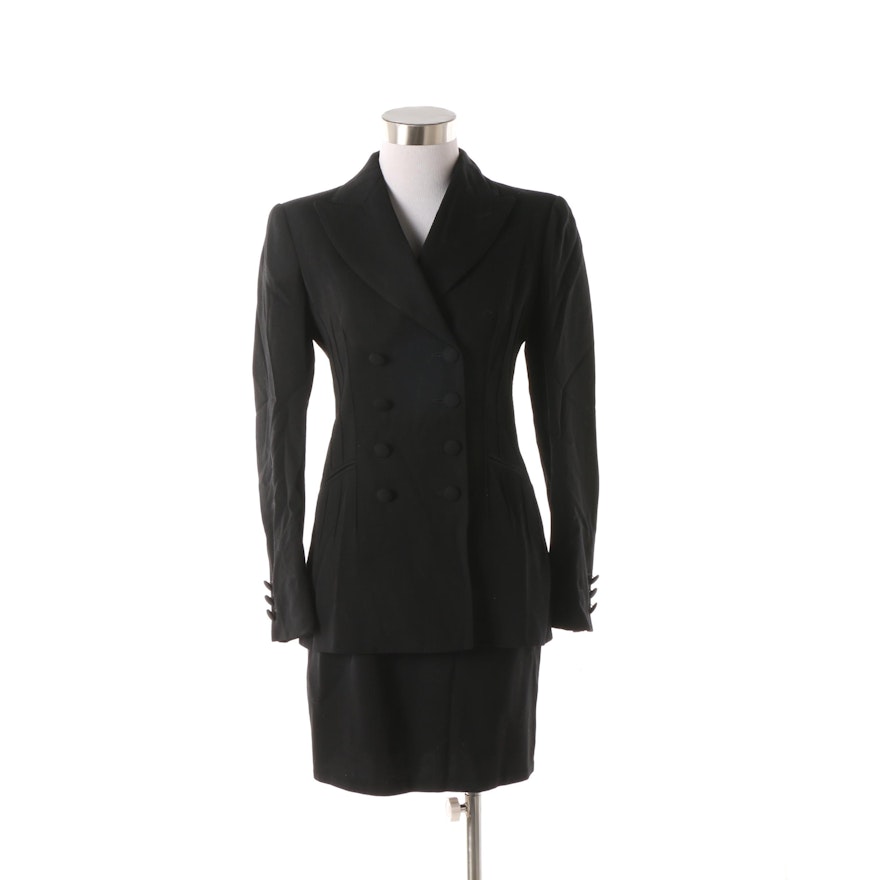 Women's 1980s Vintage Moschino Couture! Black Wool Skirt Suit