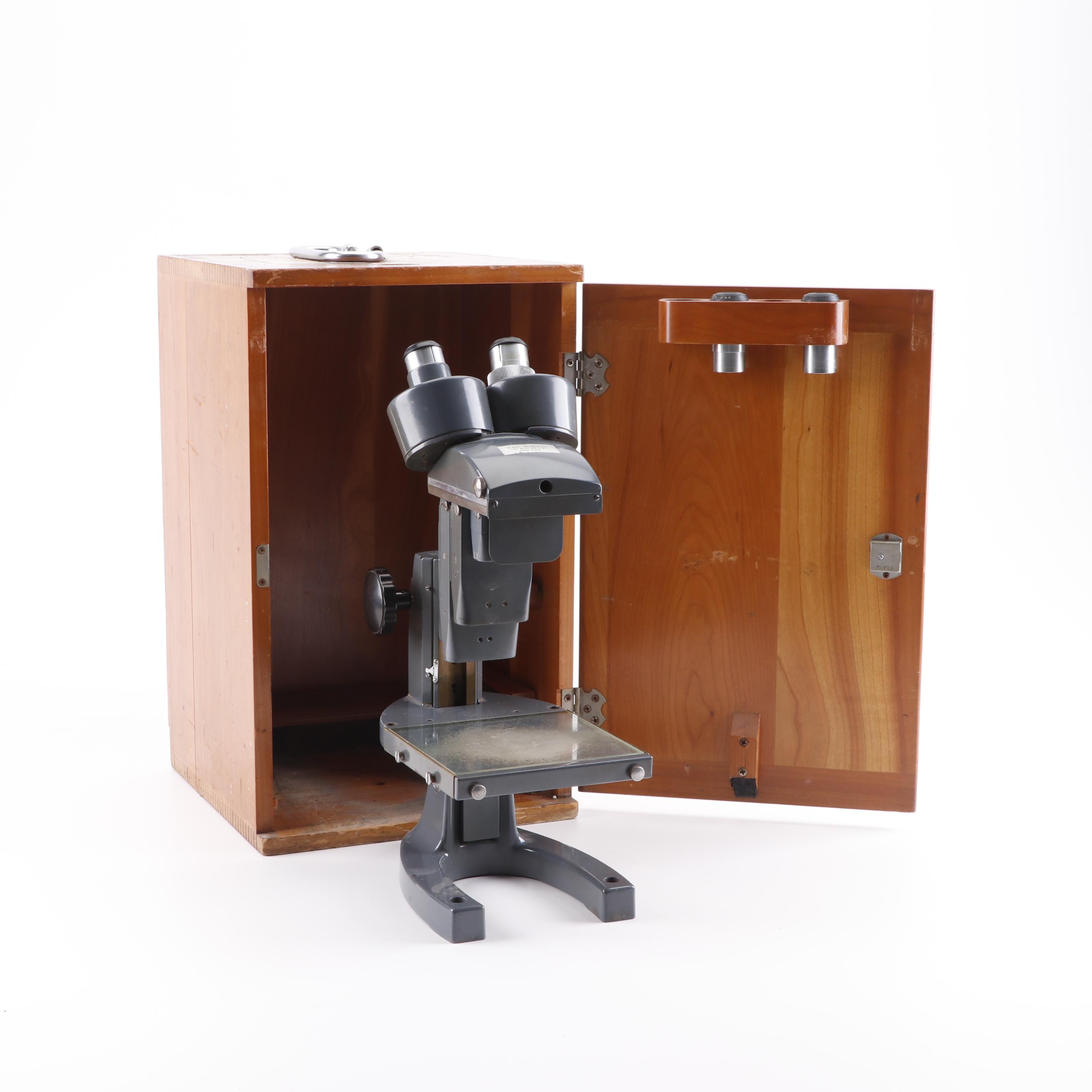 Vintage Bausch & Lomb Stereo Microscope with Wooden Case