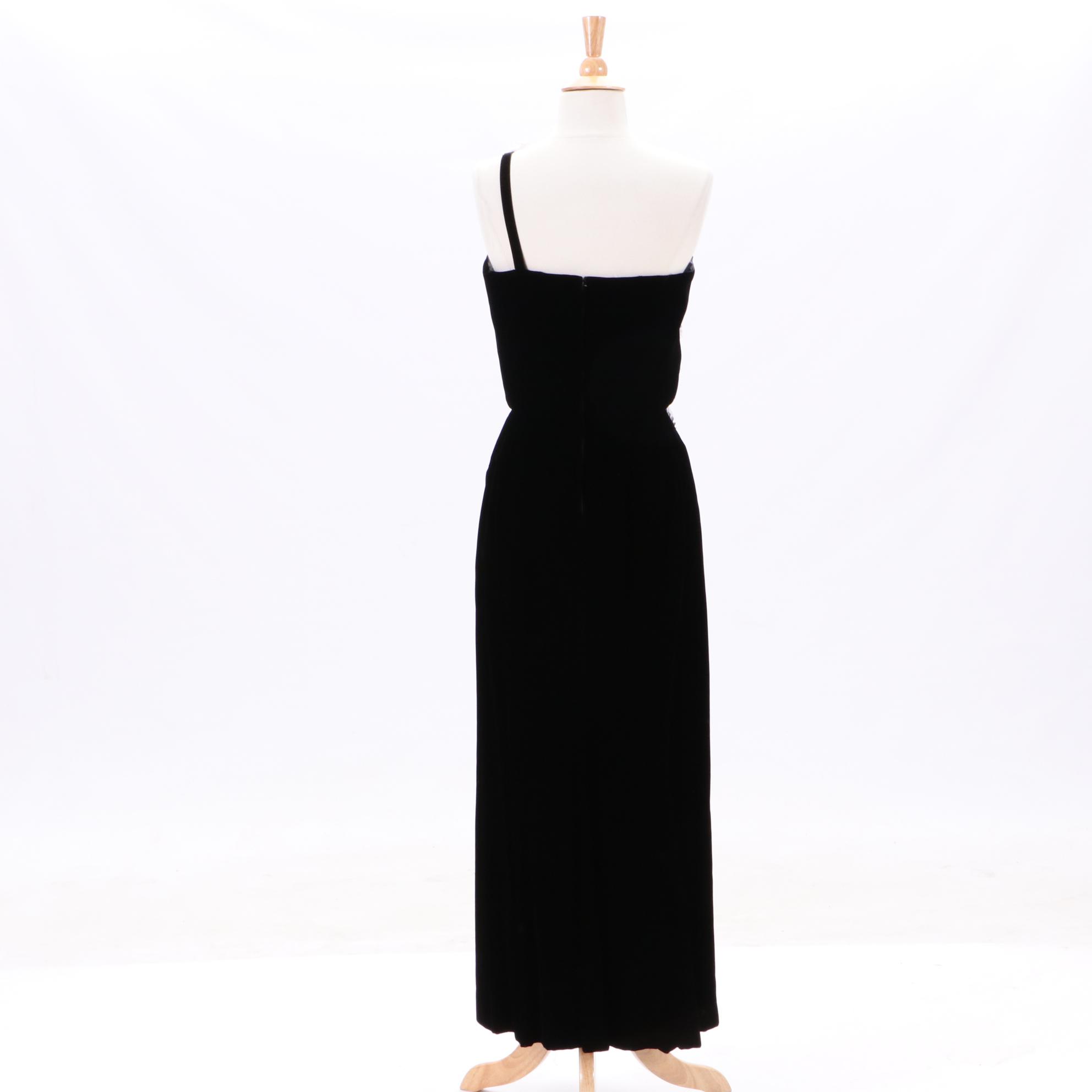 Vintage Victor Costa Black Velvet One-Shoulder Evening Dress from Gidding Jenny