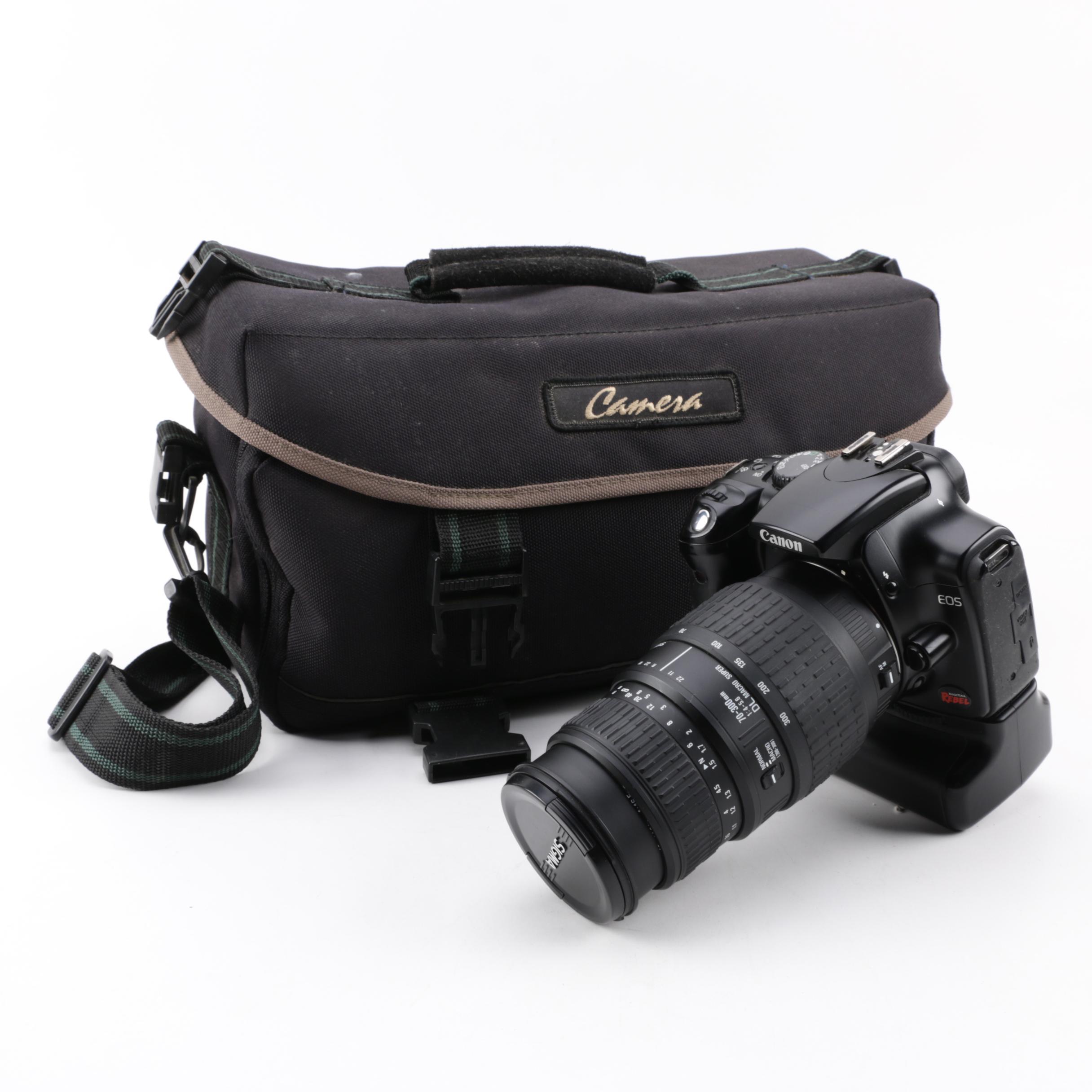 Canon EOS 300D Digital SLR Camera with Sigma Macro Lens and Bag