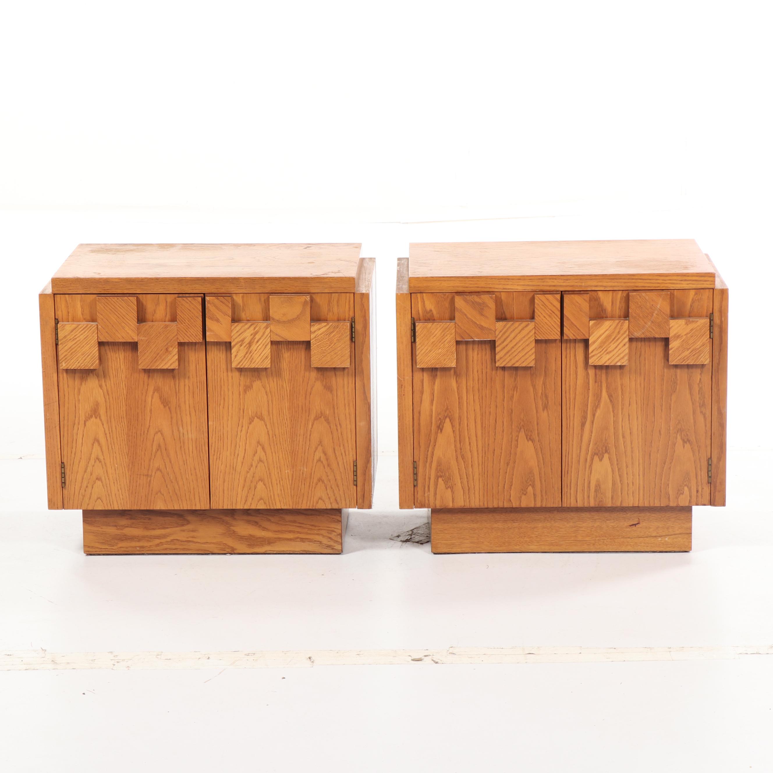 Brutalist Style Oak Nightstand Pair, Mid-20th Century