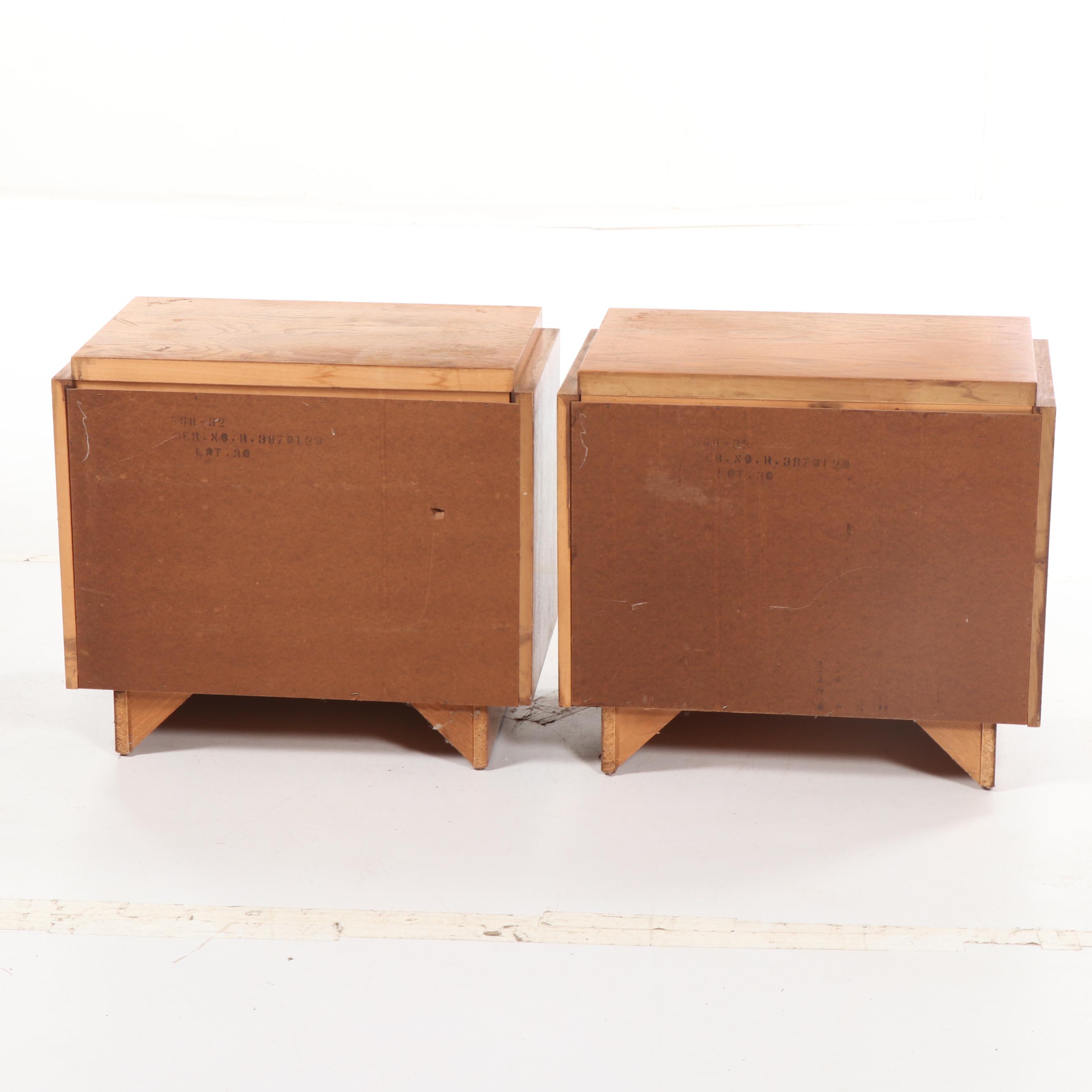Brutalist Style Oak Nightstand Pair, Mid-20th Century