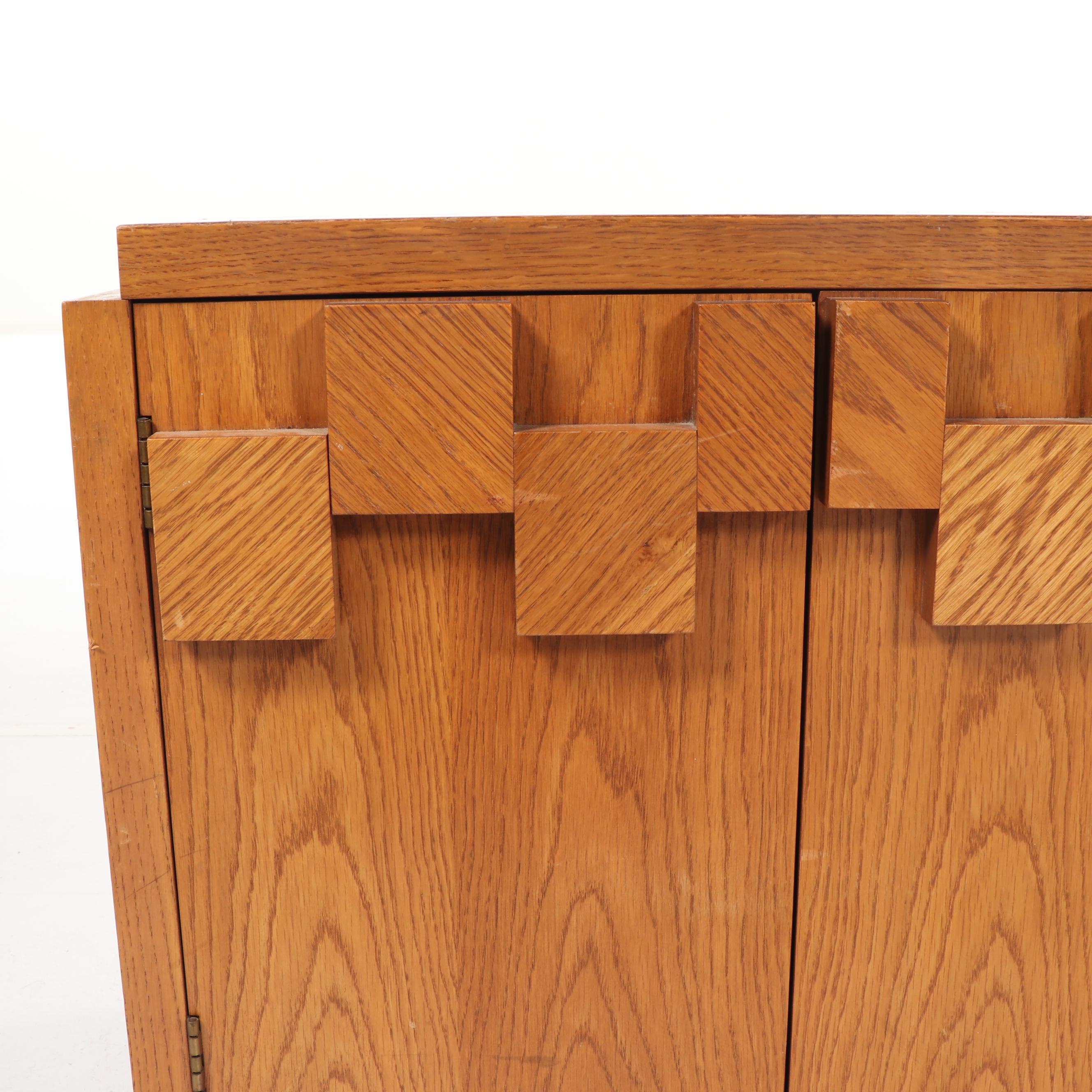 Brutalist Style Oak Nightstand Pair, Mid-20th Century