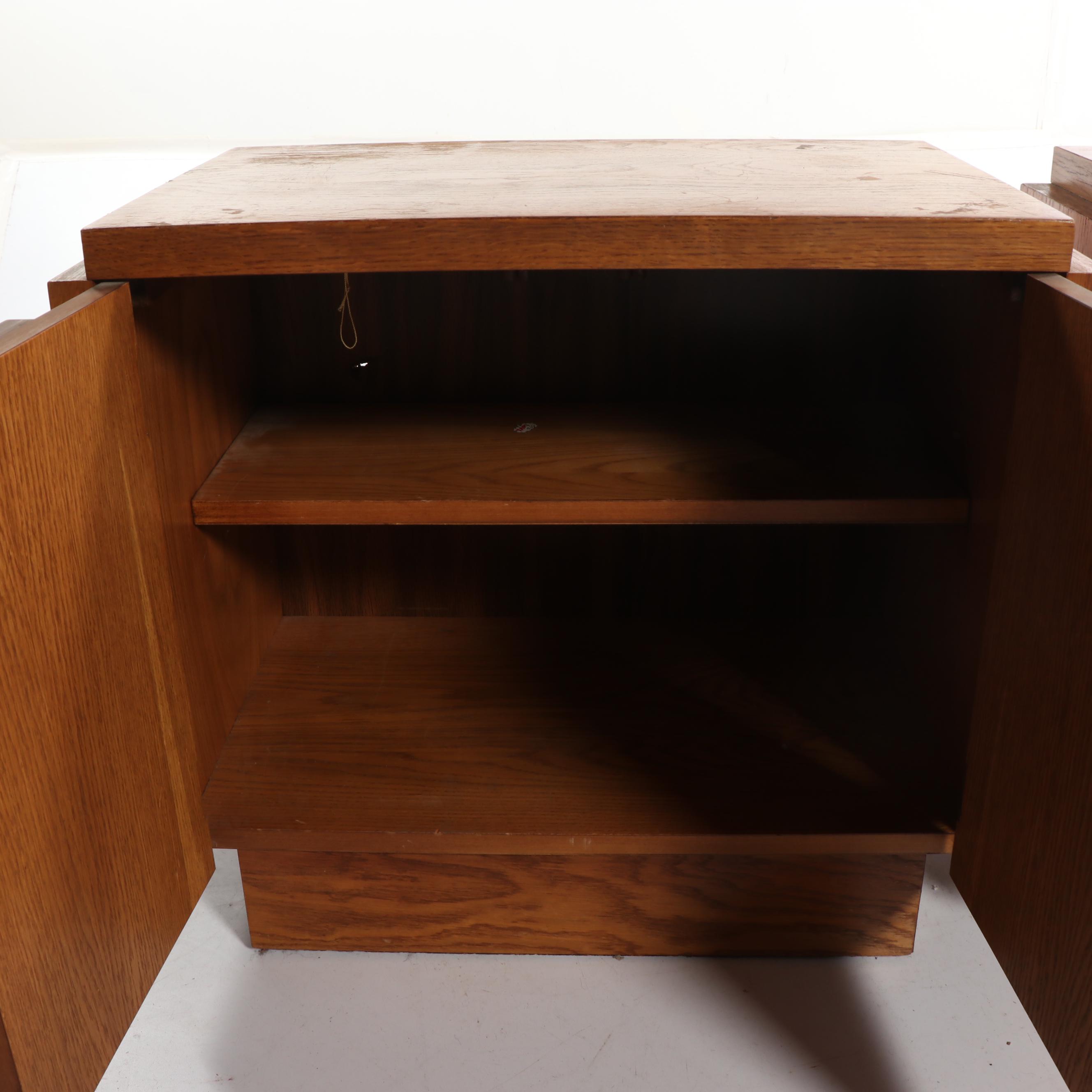 Brutalist Style Oak Nightstand Pair, Mid-20th Century