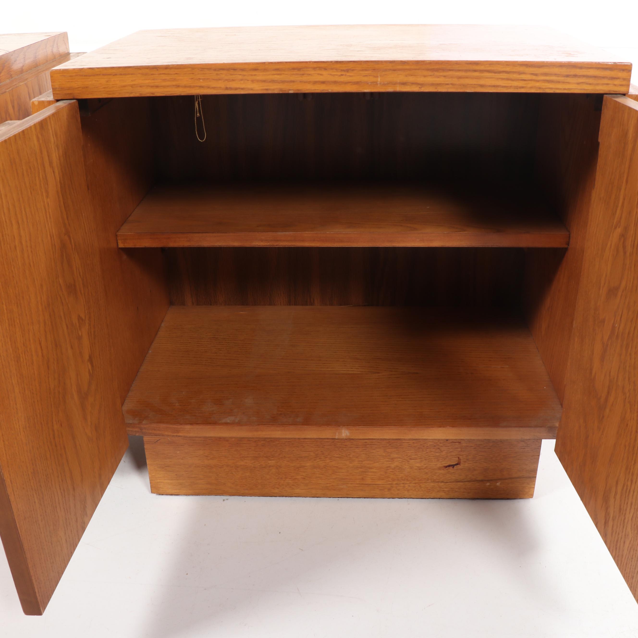 Brutalist Style Oak Nightstand Pair, Mid-20th Century