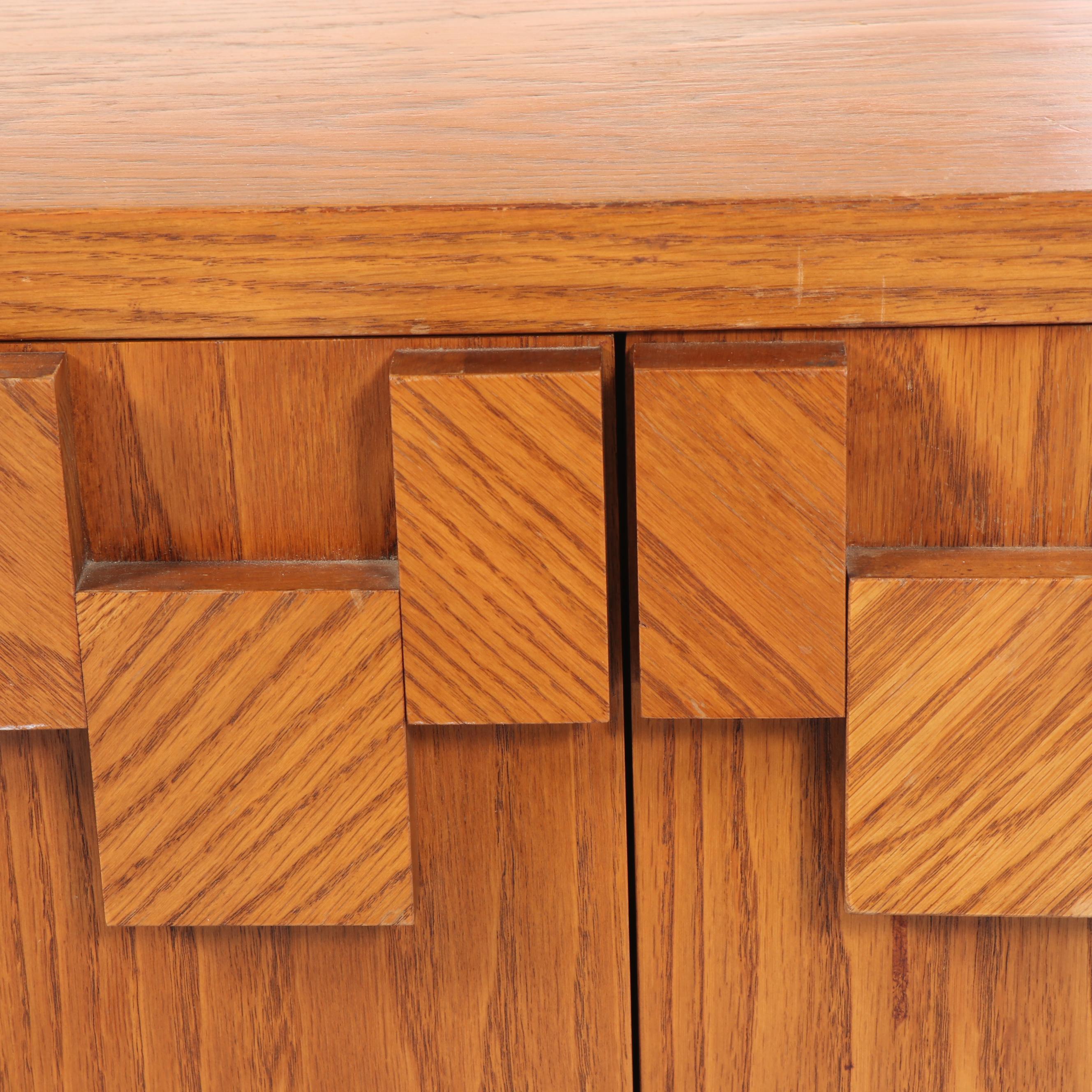 Brutalist Style Oak Nightstand Pair, Mid-20th Century