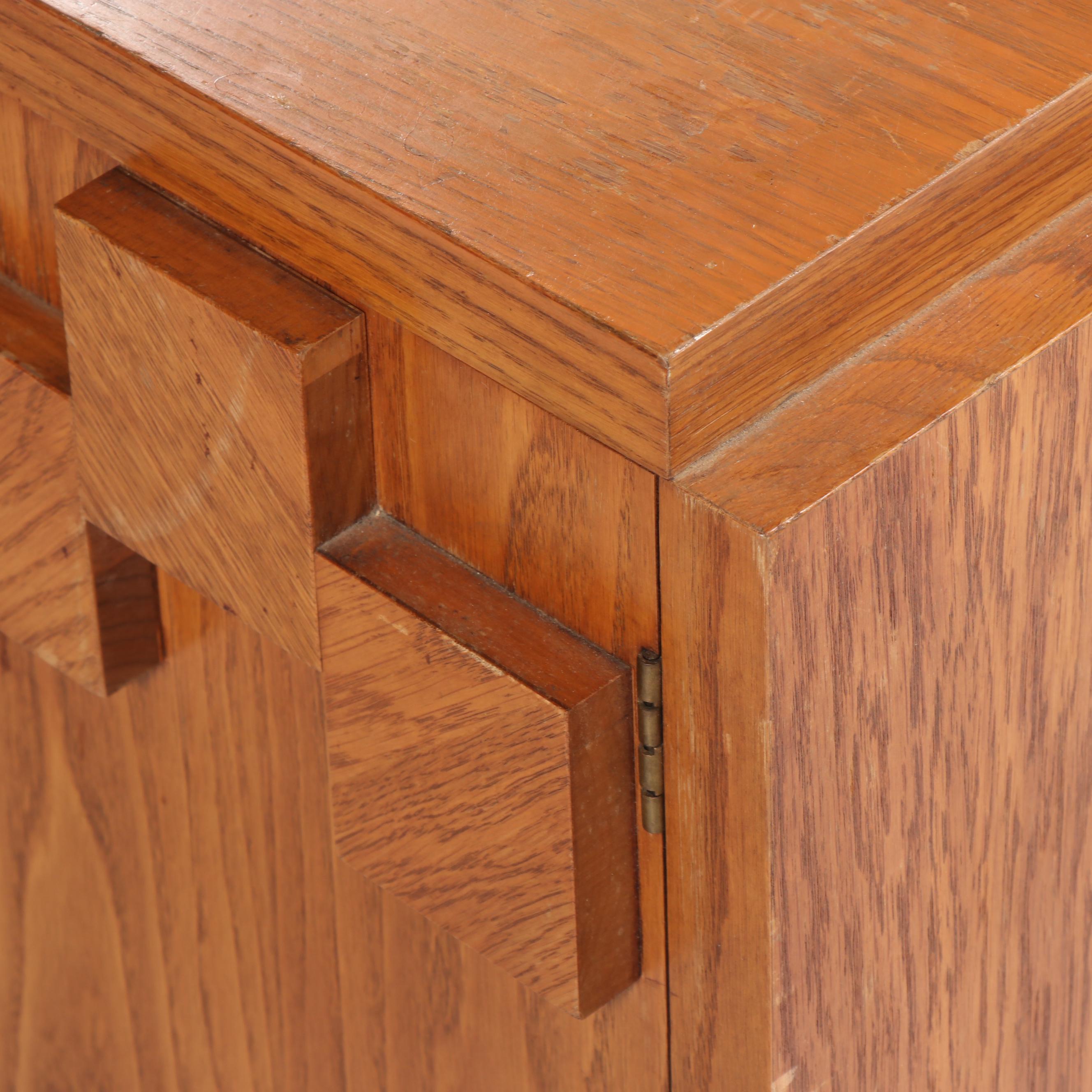 Brutalist Style Oak Nightstand Pair, Mid-20th Century