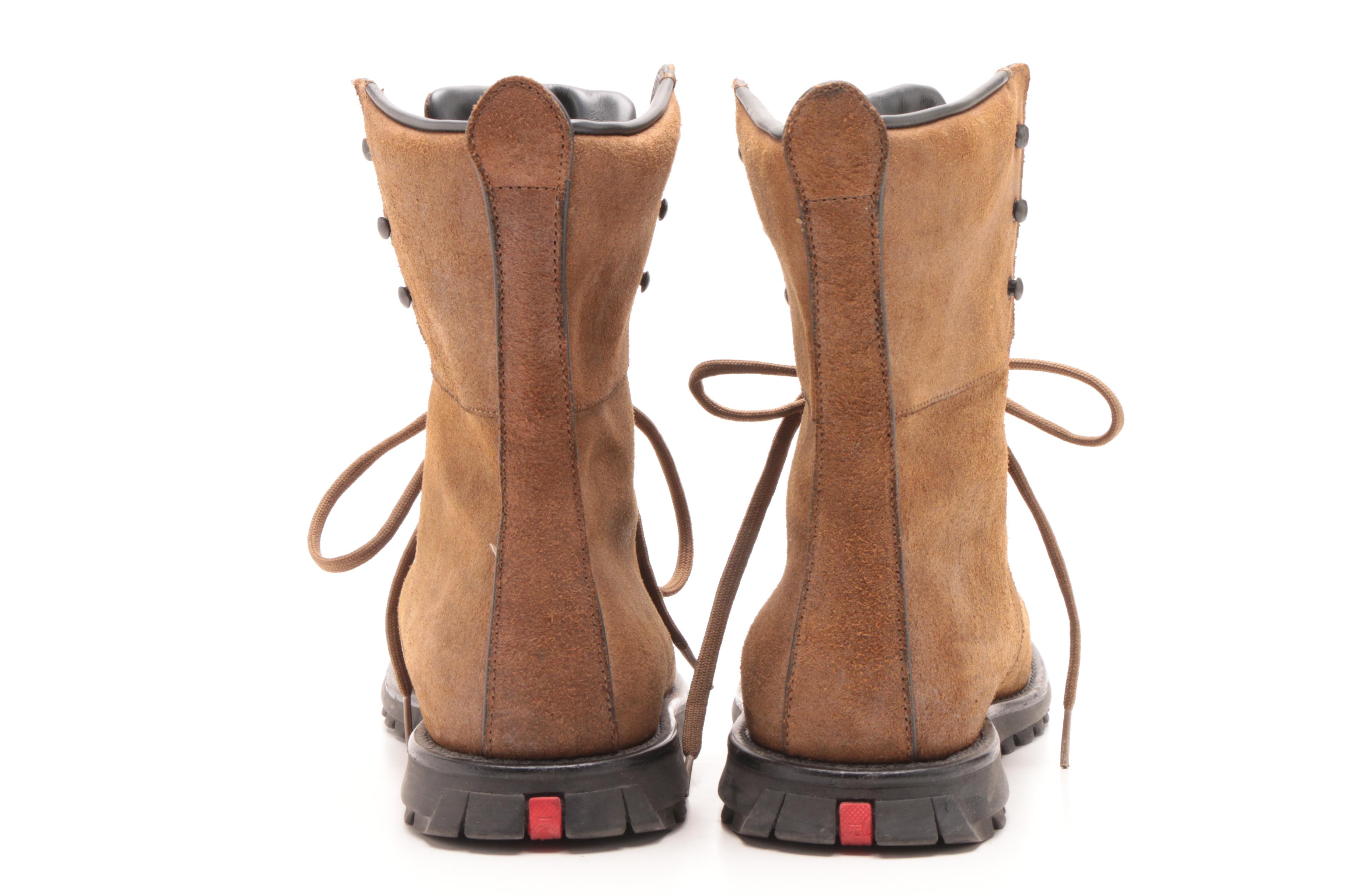 Prada Brown Suede Lace-Up Boots