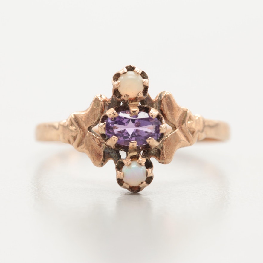 Victorian 10K Yellow Gold and Amethyst and Opal Ring