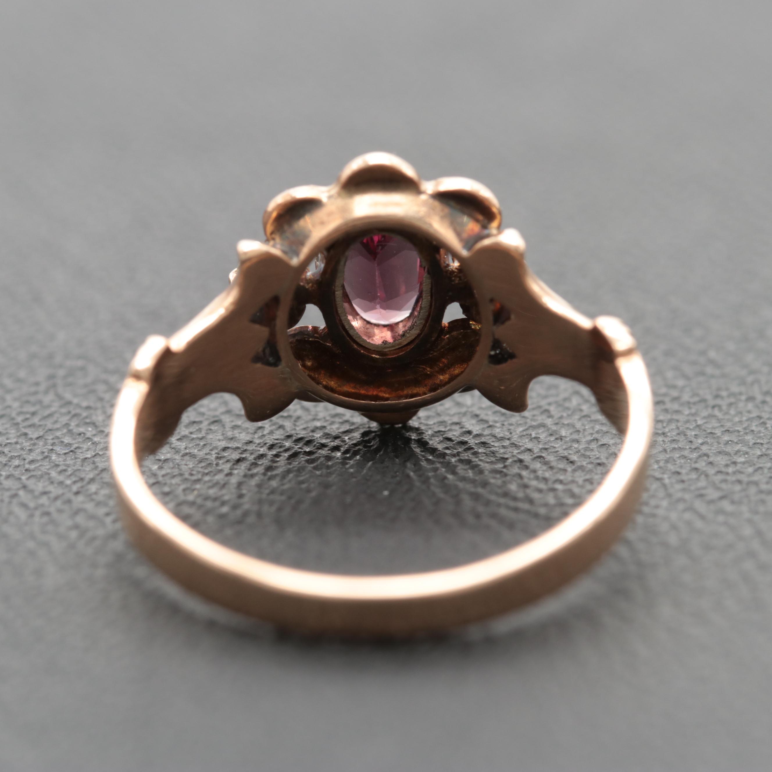 Victorian 10K Rose Gold Garnet, Diamond and Cultured Pearl Ring
