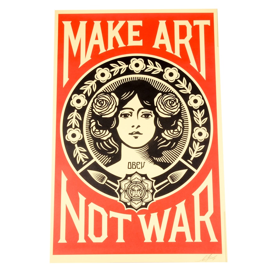 Shepard Fairey Signed 2018 Offset Poster "Make Art Not War"