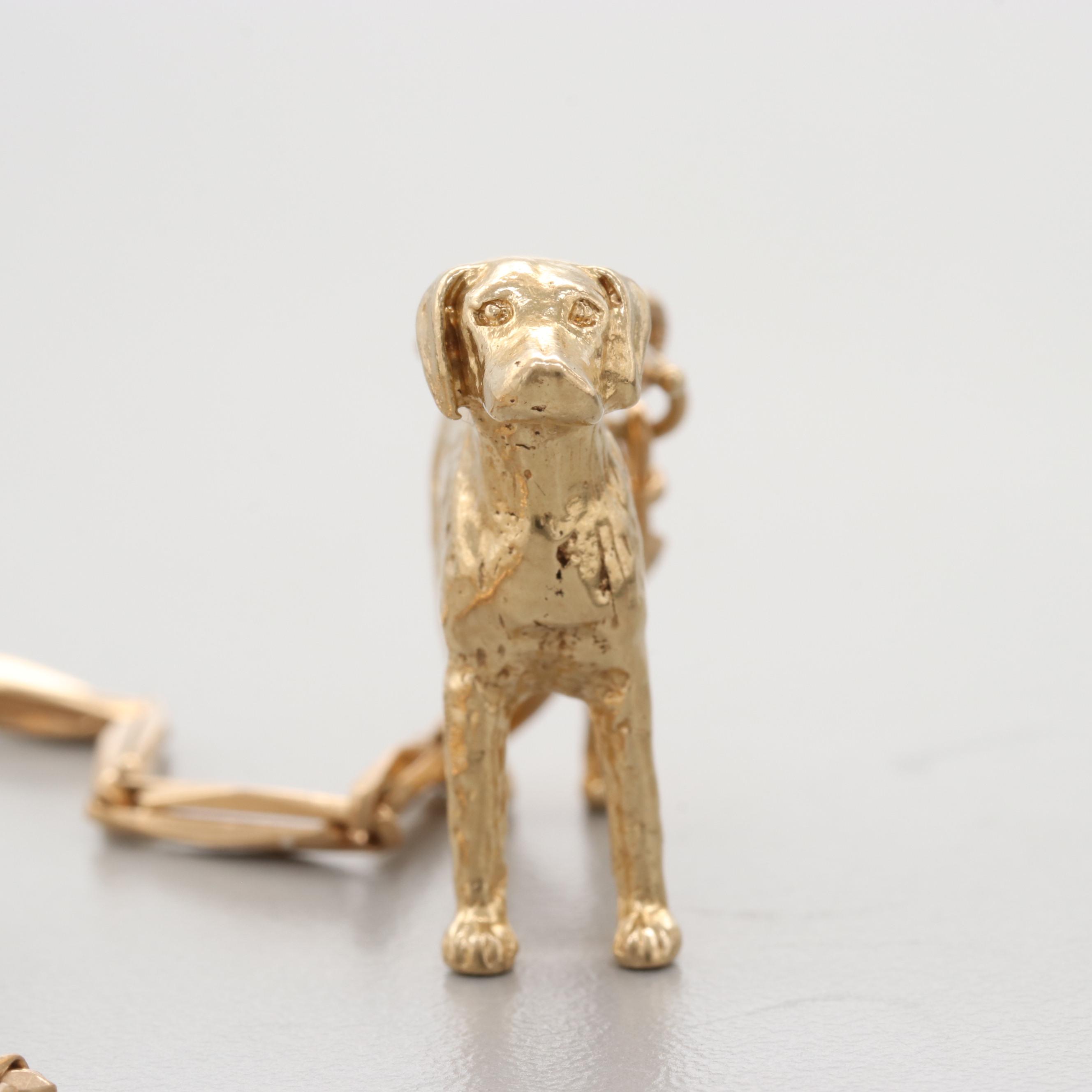 Antique 14K Yellow Gold Fob Chain by Weiner With Retriever Charm