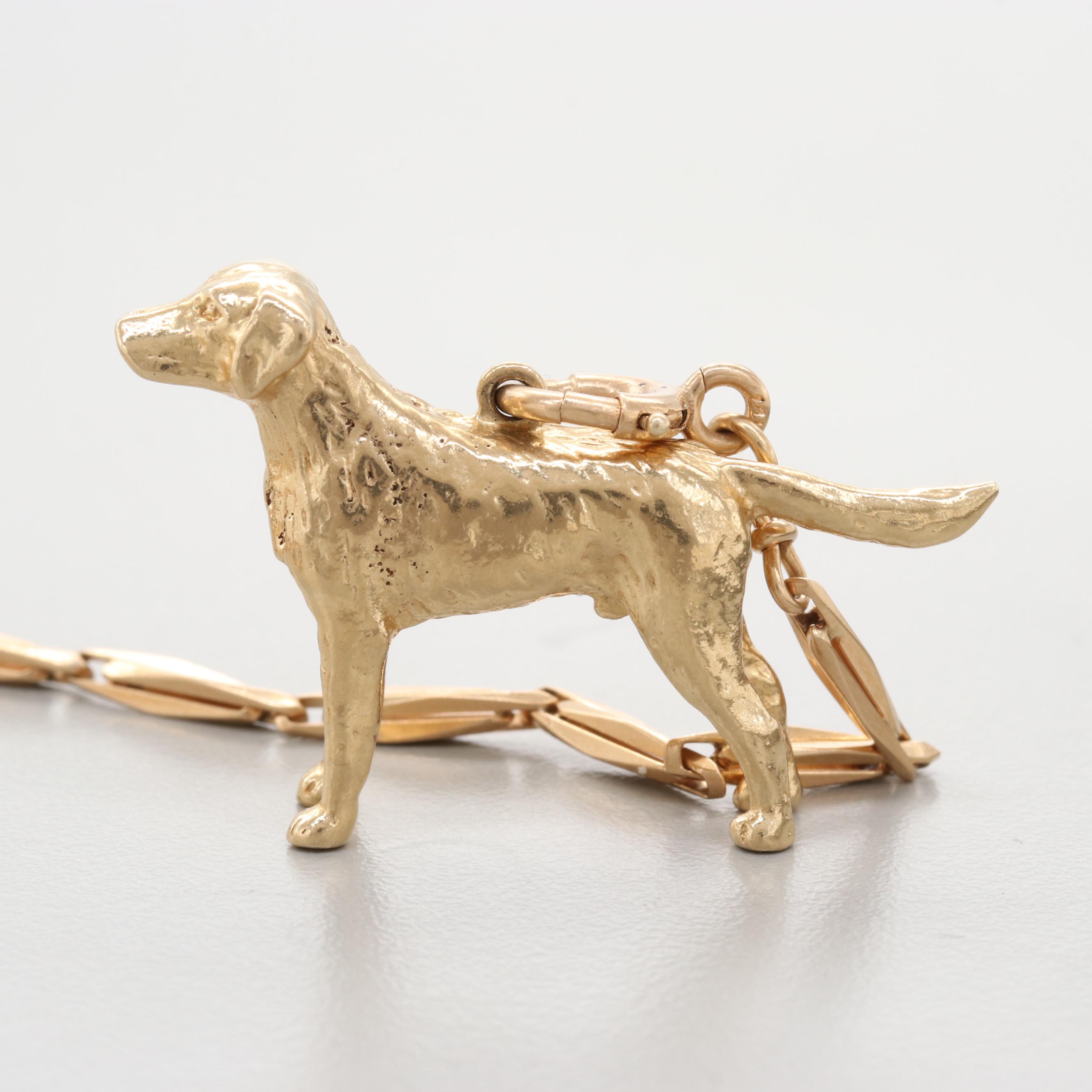 Antique 14K Yellow Gold Fob Chain by Weiner With Retriever Charm