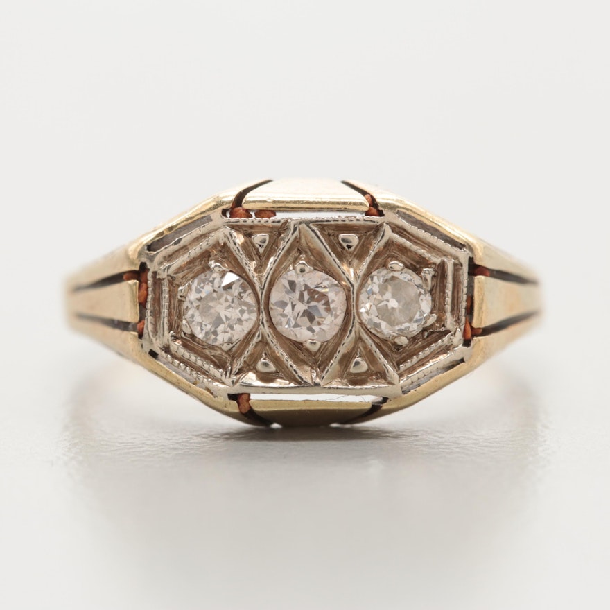 Art Deco 14K Yellow Gold Diamond Ring