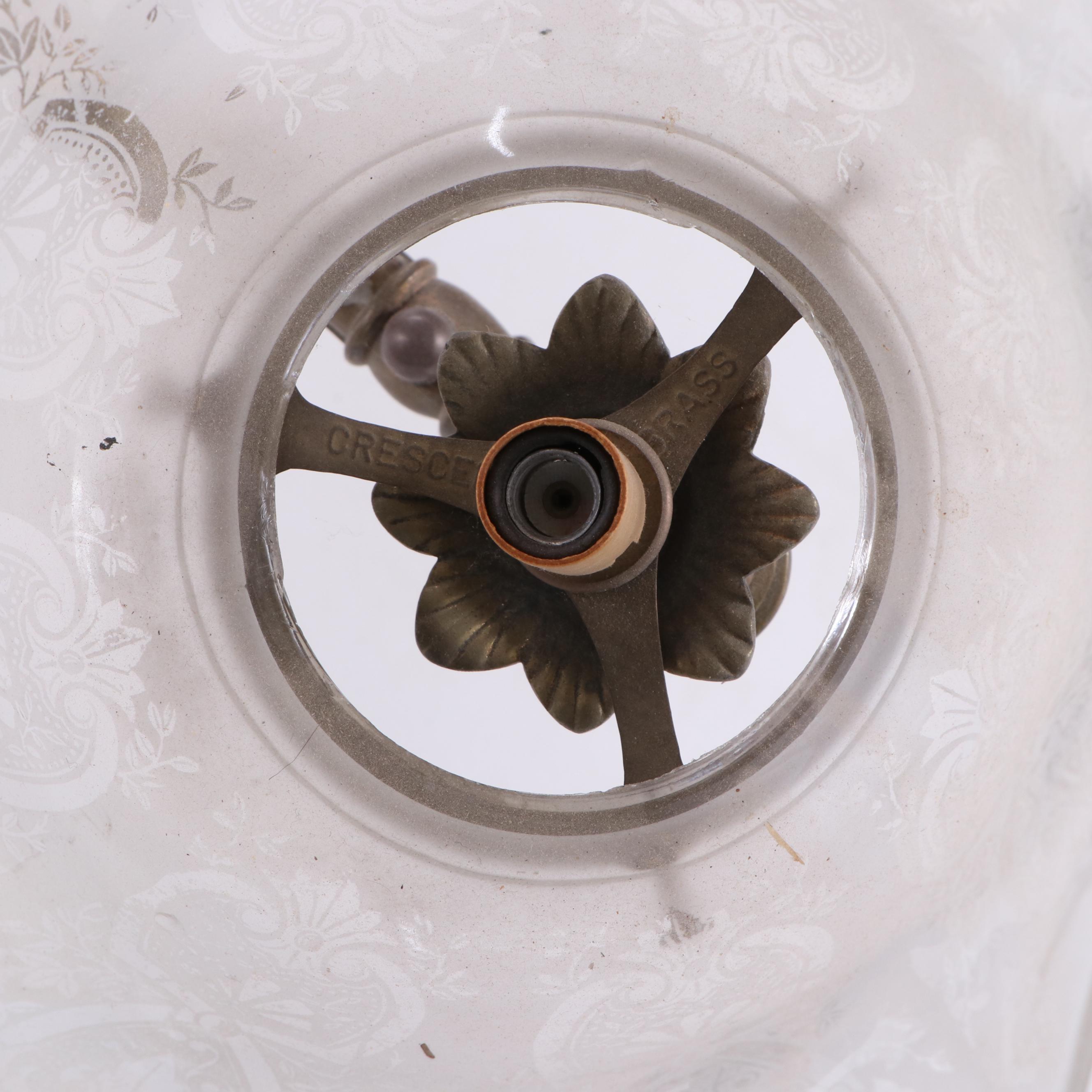 Cast Brass Ram Head and Leaf Six Arm Chandelier with Glass Shades