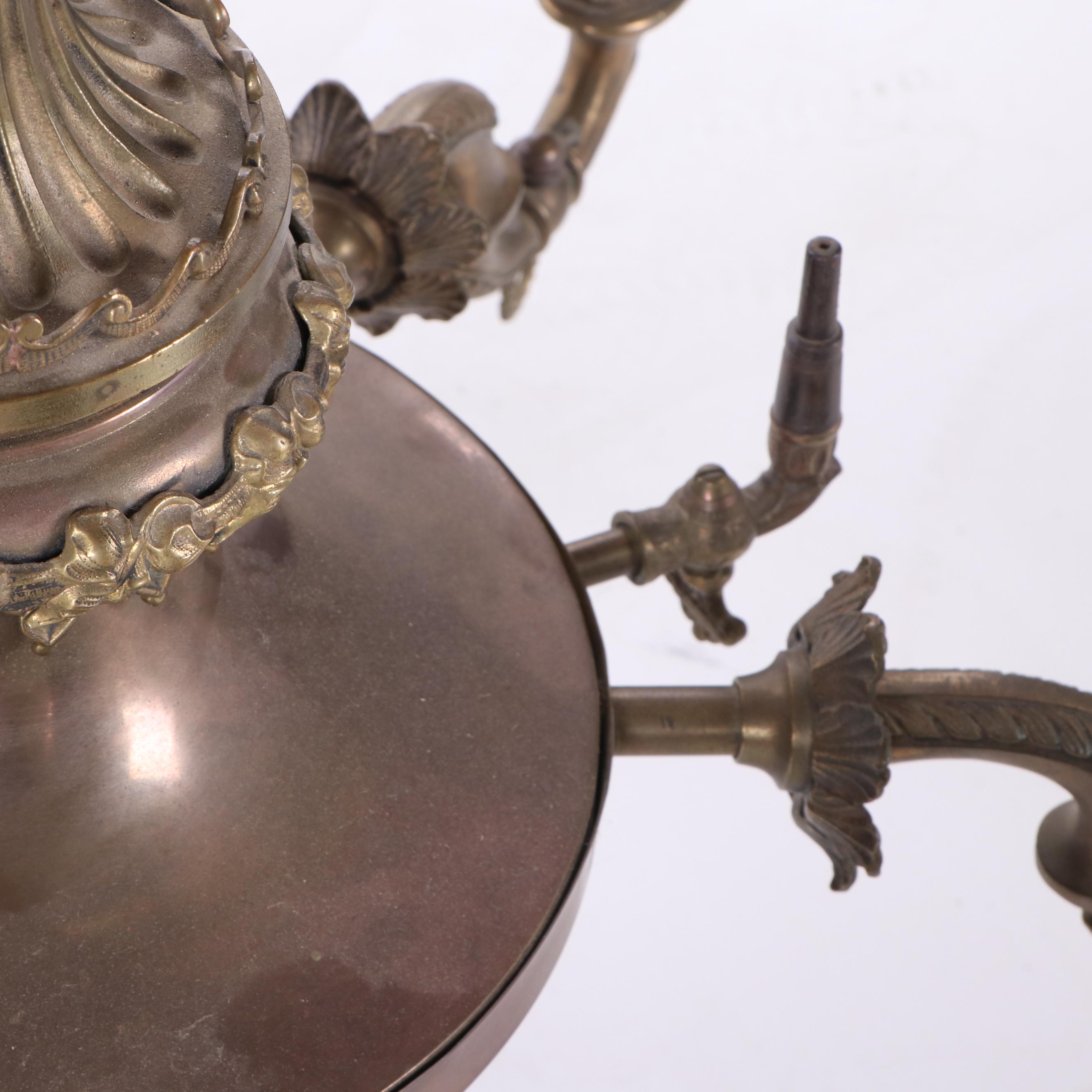 Cast Brass Ram Head and Leaf Six Arm Chandelier with Glass Shades