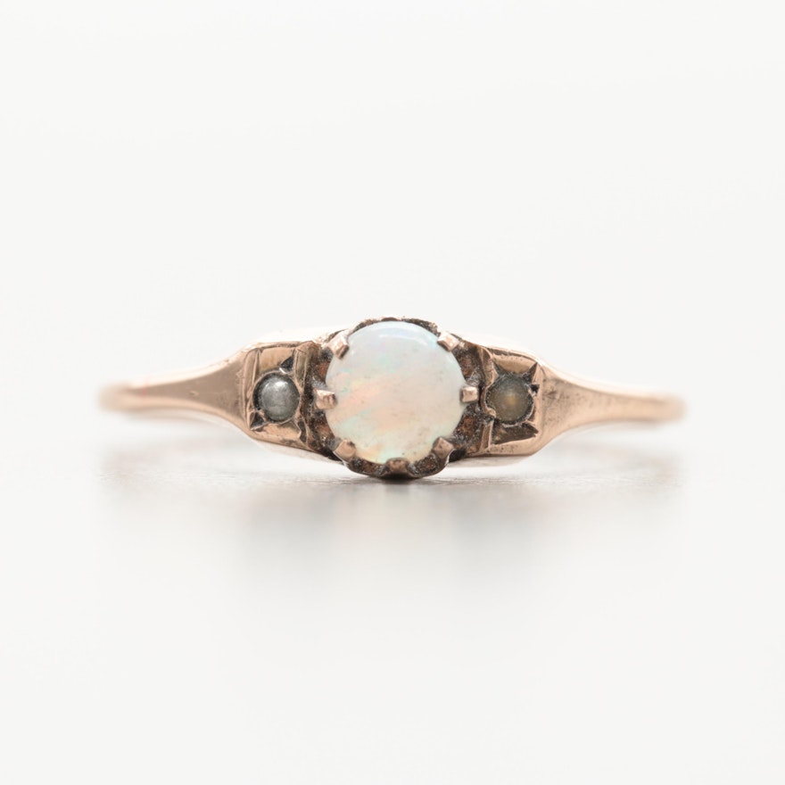 Victorian 10K Yellow Gold Opal, Cultured Pearl and Imitation Pearl Ring