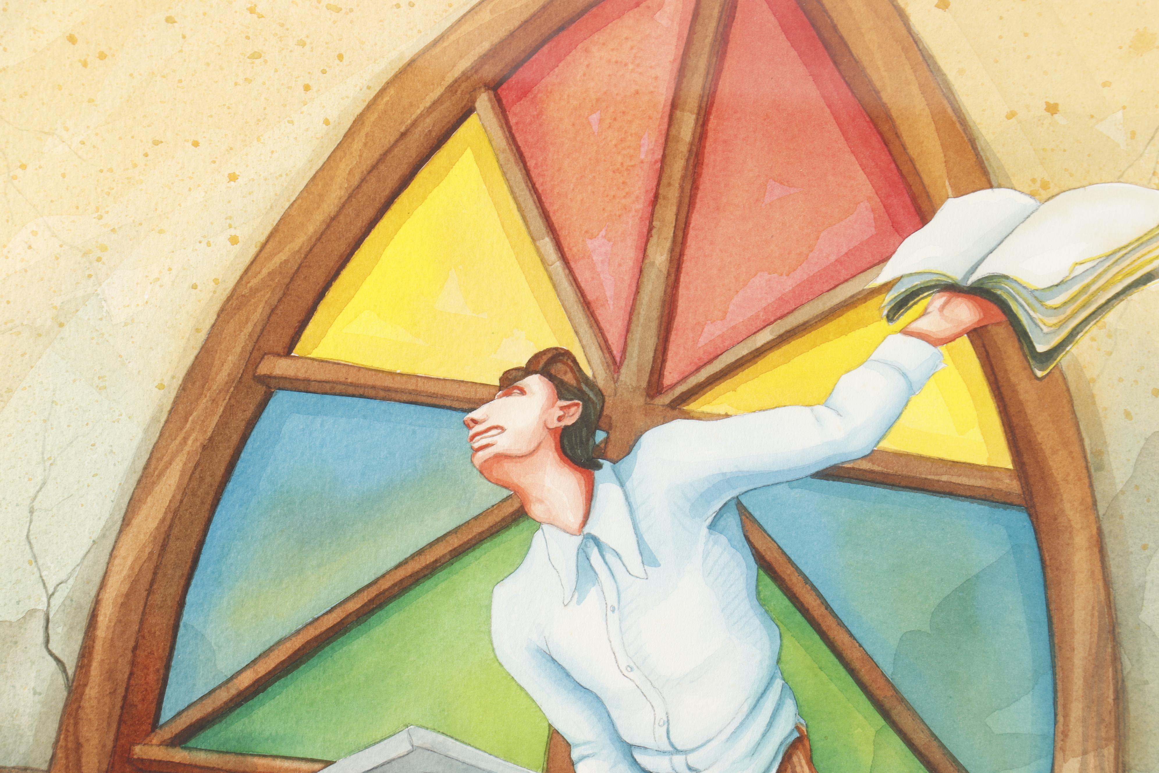 Robert Barnum Watercolor Painting "The Sermon"