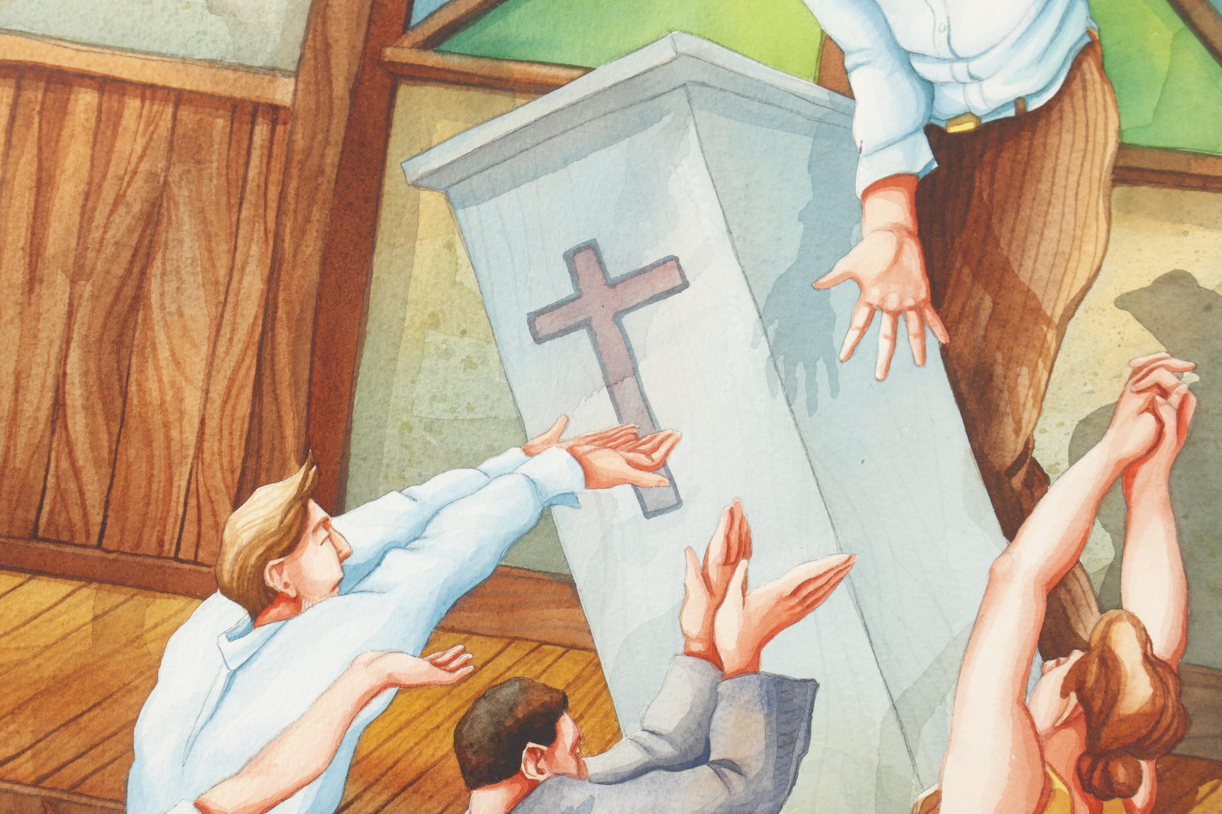 Robert Barnum Watercolor Painting "The Sermon"