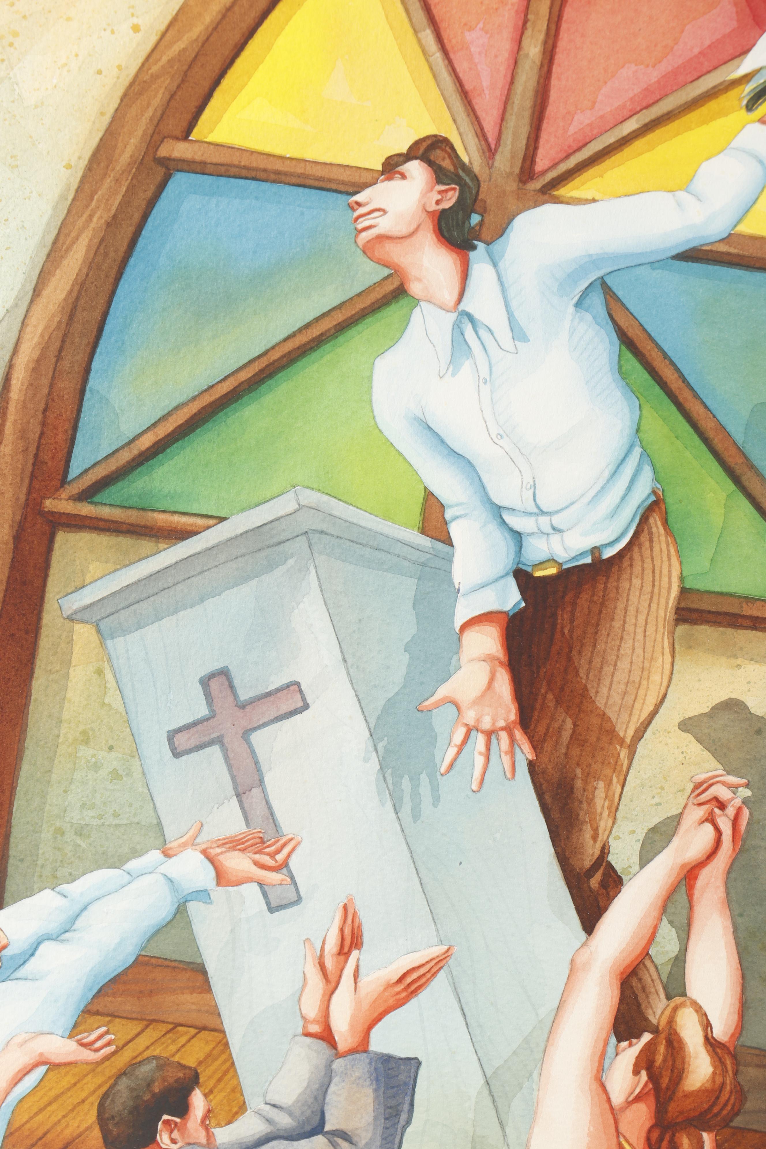 Robert Barnum Watercolor Painting "The Sermon"