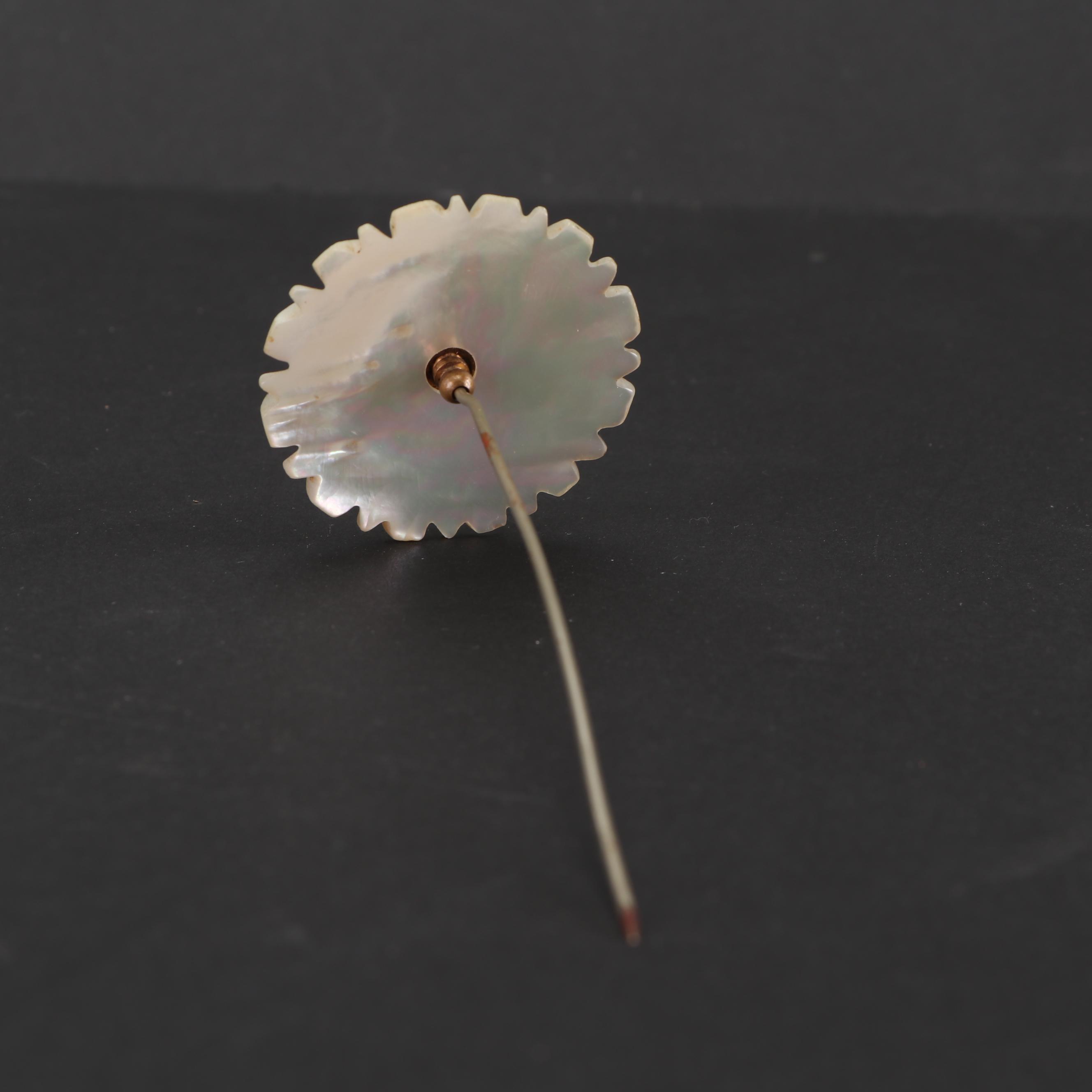 Antique Hatpins Including Coral, Amber, Shell, Obsidian With Silver Stand